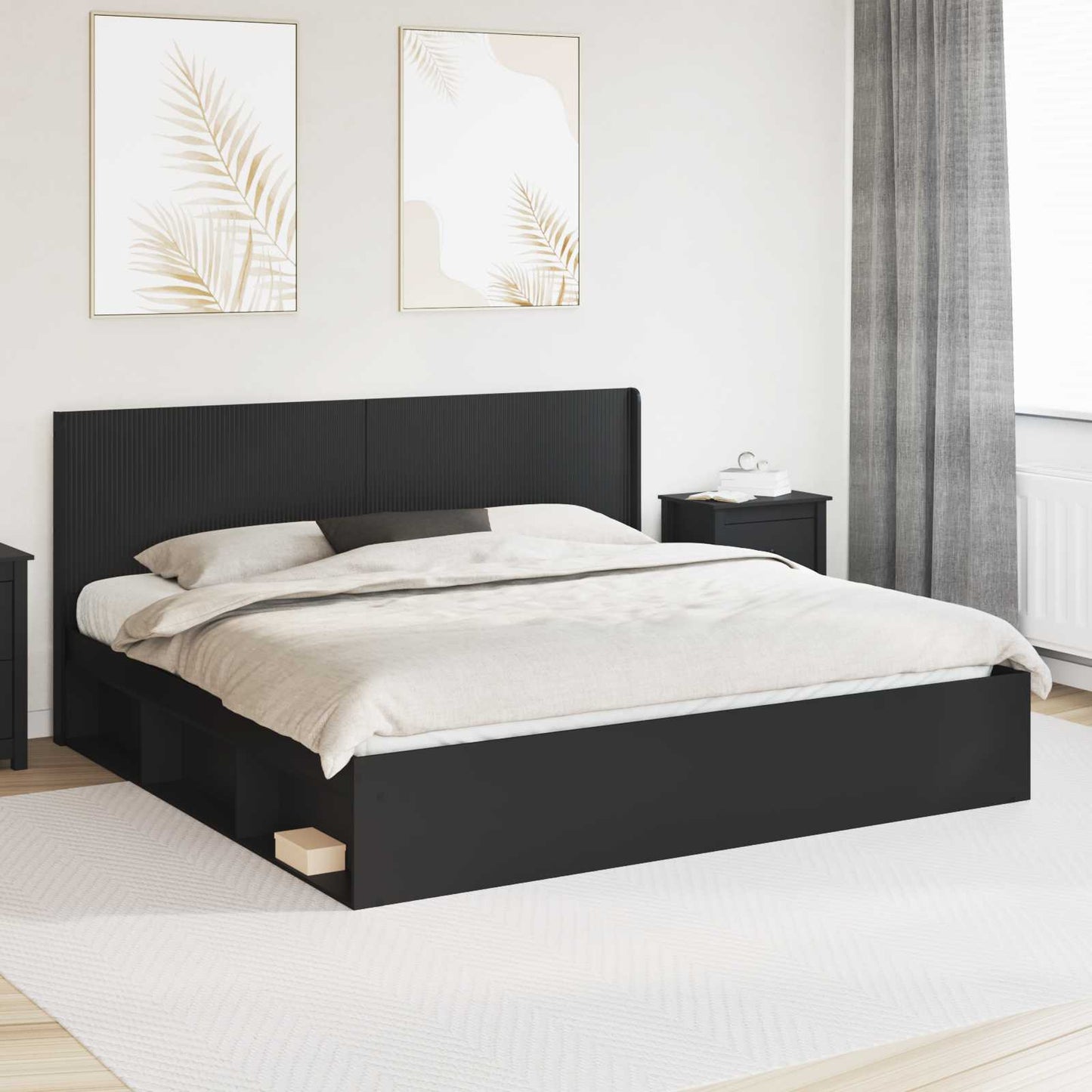 Bettgestell mit Stauraum und Kopfteil Schwarz 180 x 200 cm