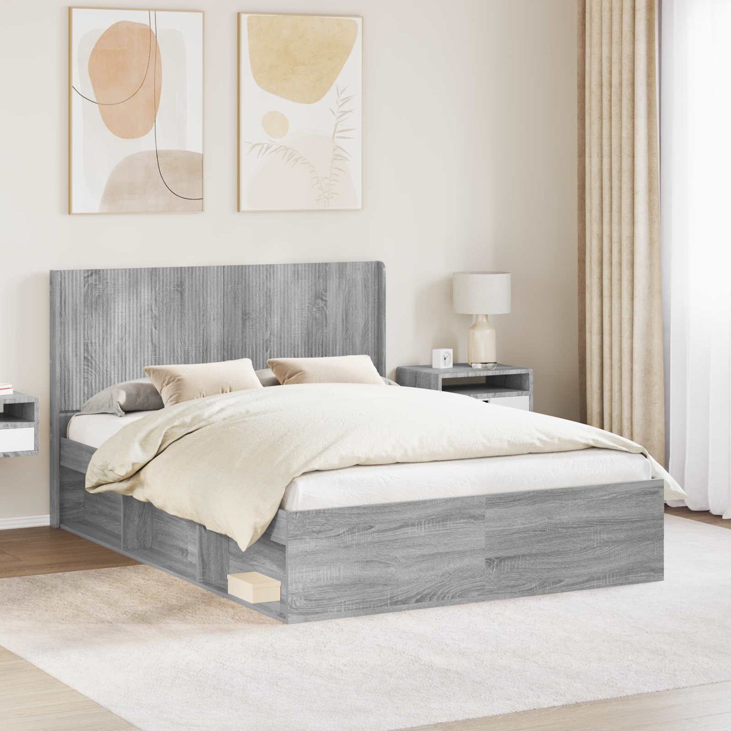 Bettgestell mit Stauraum und Kopfteil 3 stk. Holzwerkstoff