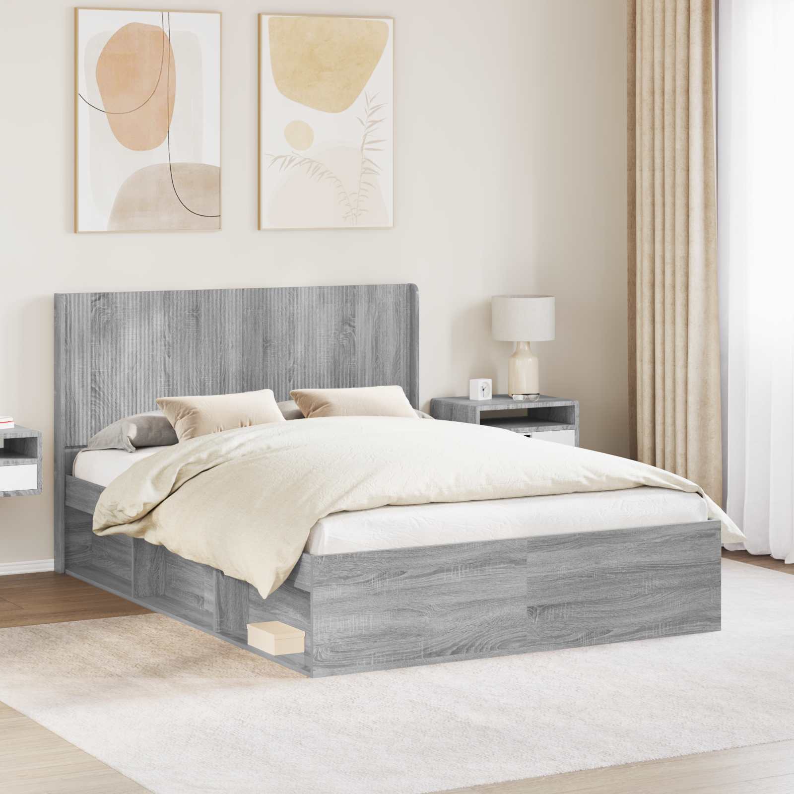 Bettgestell mit Stauraum und Kopfteil 3 stk. Holzwerkstoff