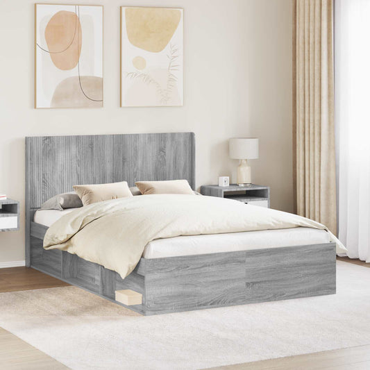 Bettgestell mit Stauraum und Kopfteil 2 stk. Holzwerkstoff