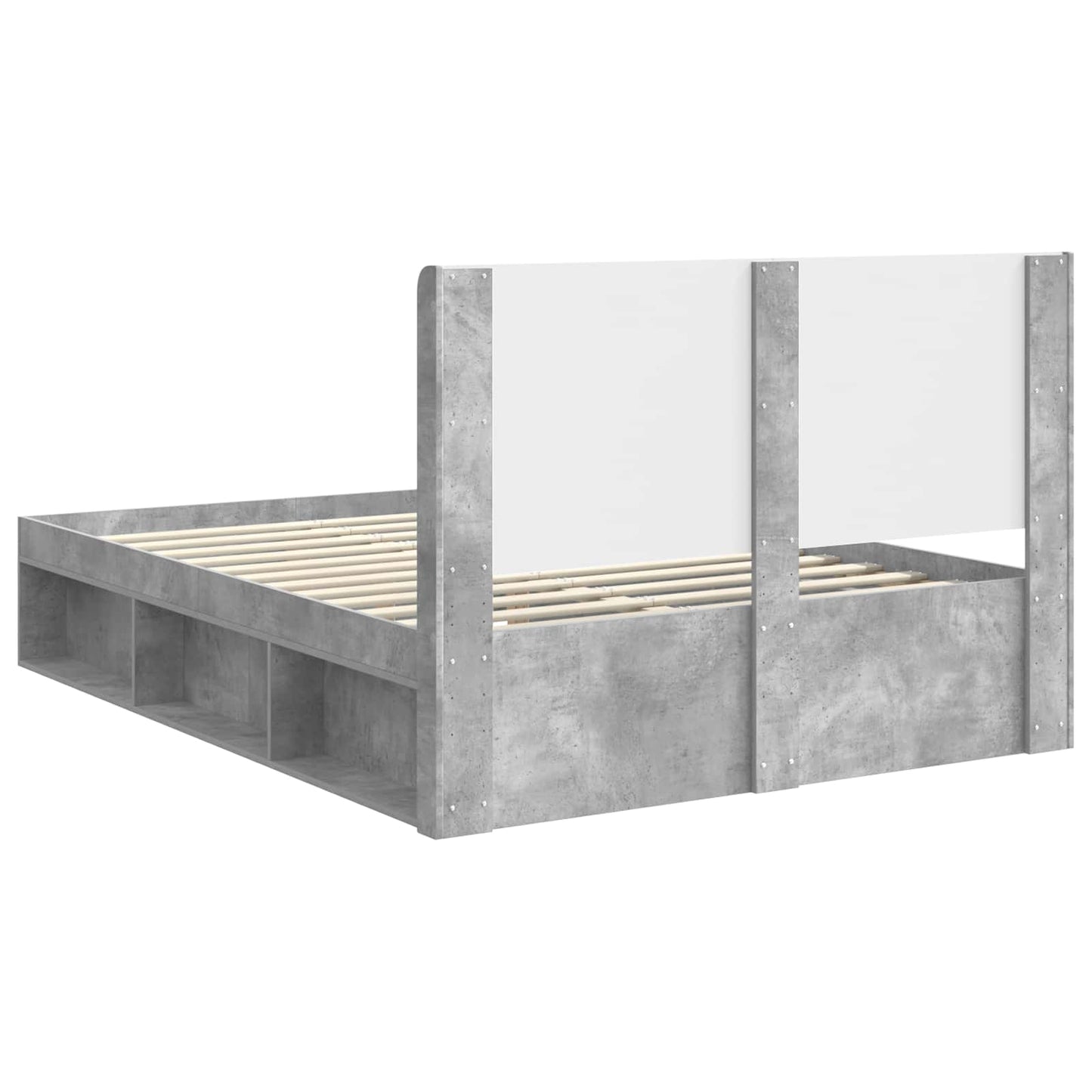 Bettgestell mit Stauraum und Kopfteil Betongrau 140 x 190 cm