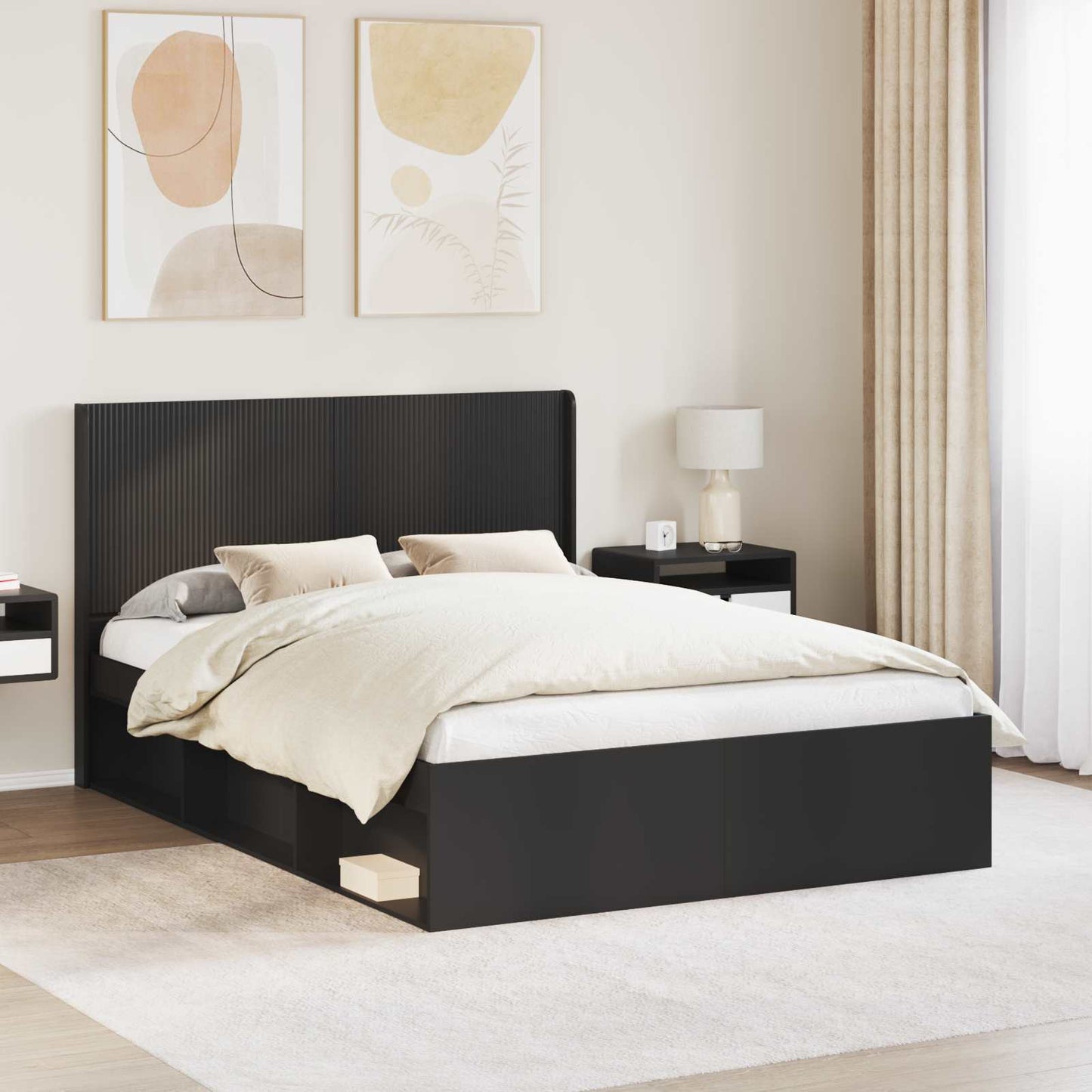 Bettgestell mit Stauraum und Kopfteil Schwarz 120 x 200 cm