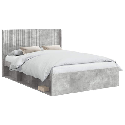 Bettgestell mit Stauraum und Kopfteil Betongrau 120 x 190 cm
