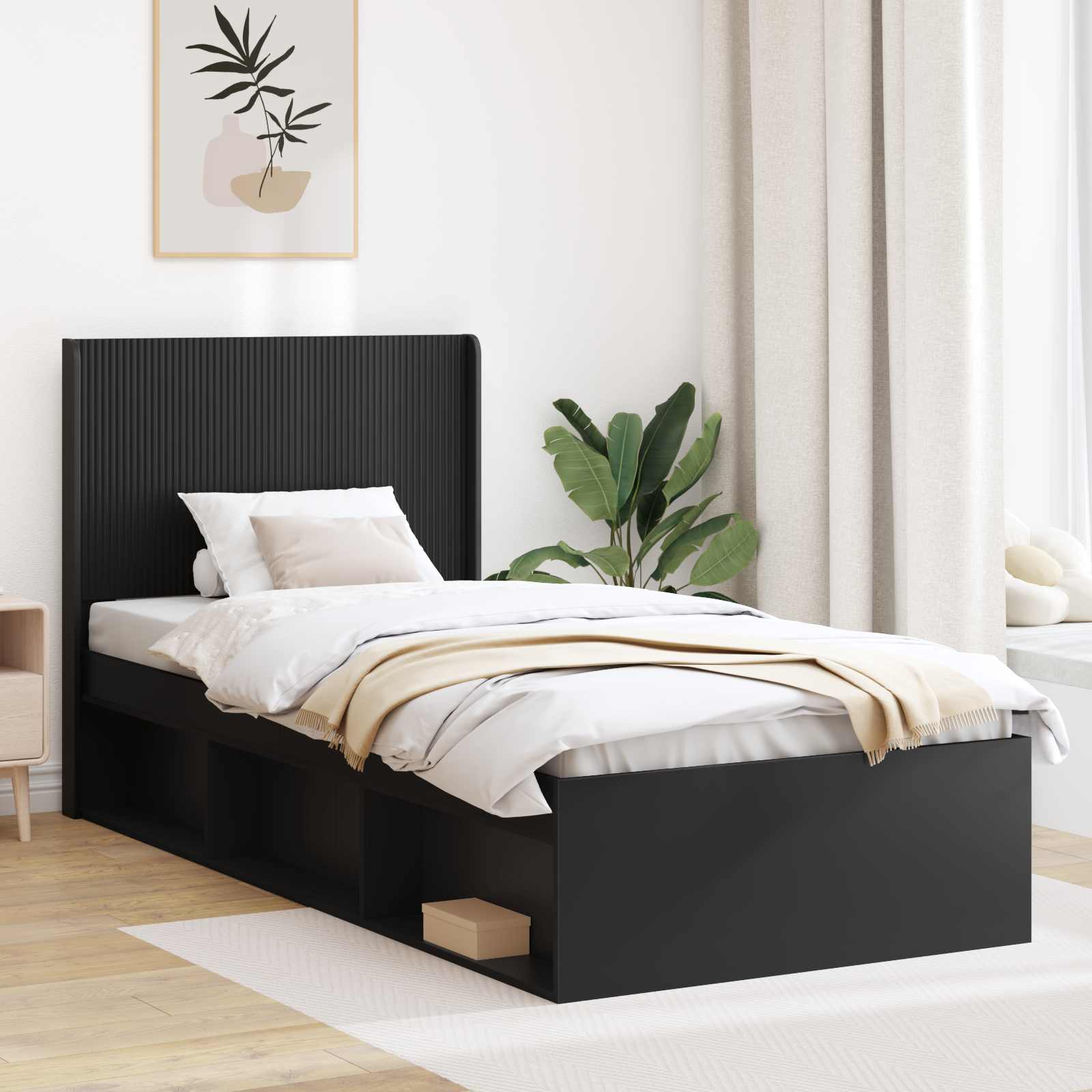 Bettgestell mit Stauraum und Kopfteil Schwarz 100 x 200 cm
