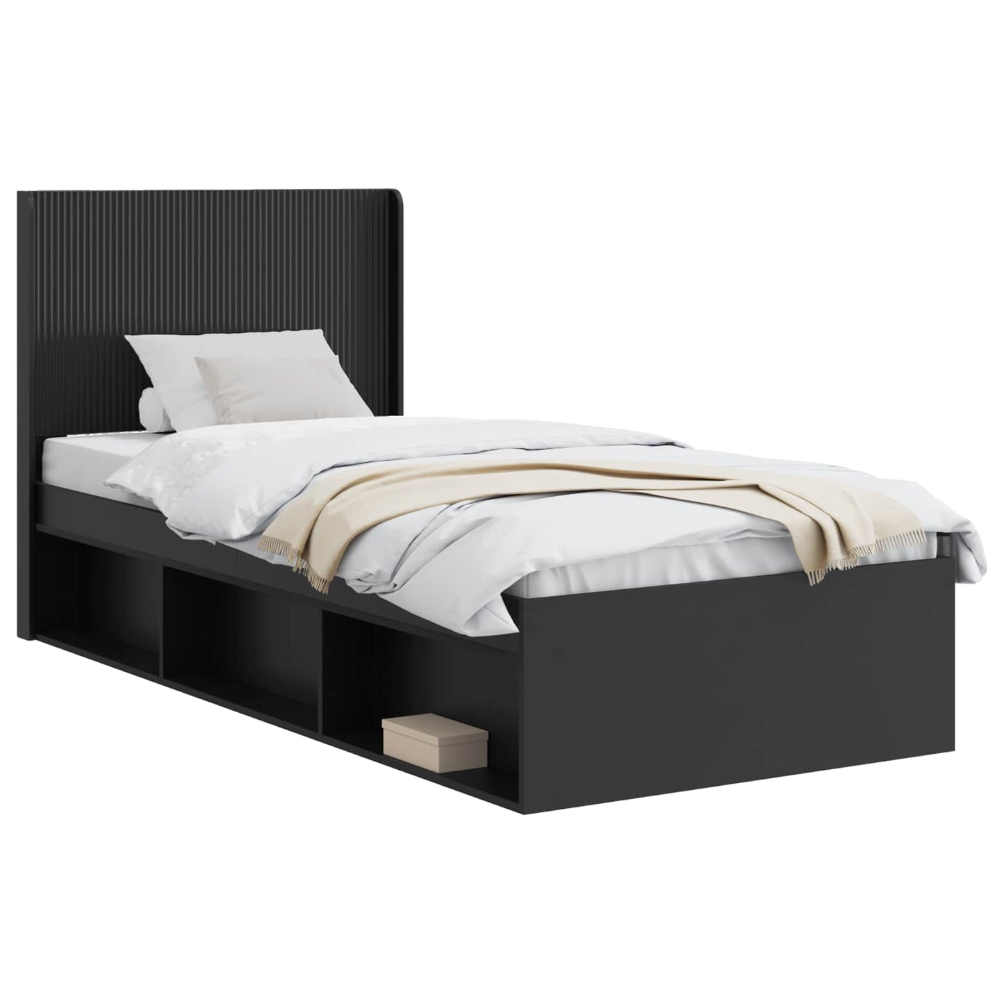 Bettgestell mit Stauraum und Kopfteil Schwarz 90 x 200 cm