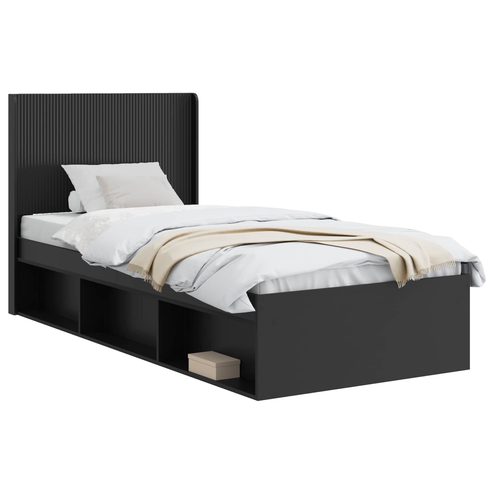 Bettgestell mit Stauraum und Kopfteil Schwarz 90 x 200 cm