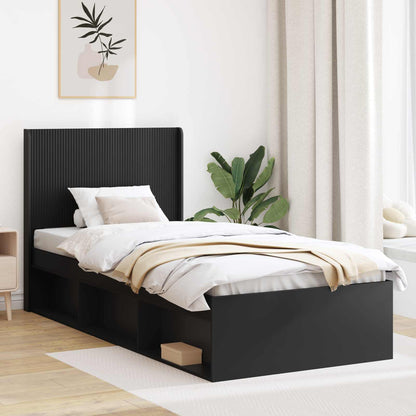 Bettgestell mit Stauraum und Kopfteil Schwarz 90 x 190 cm