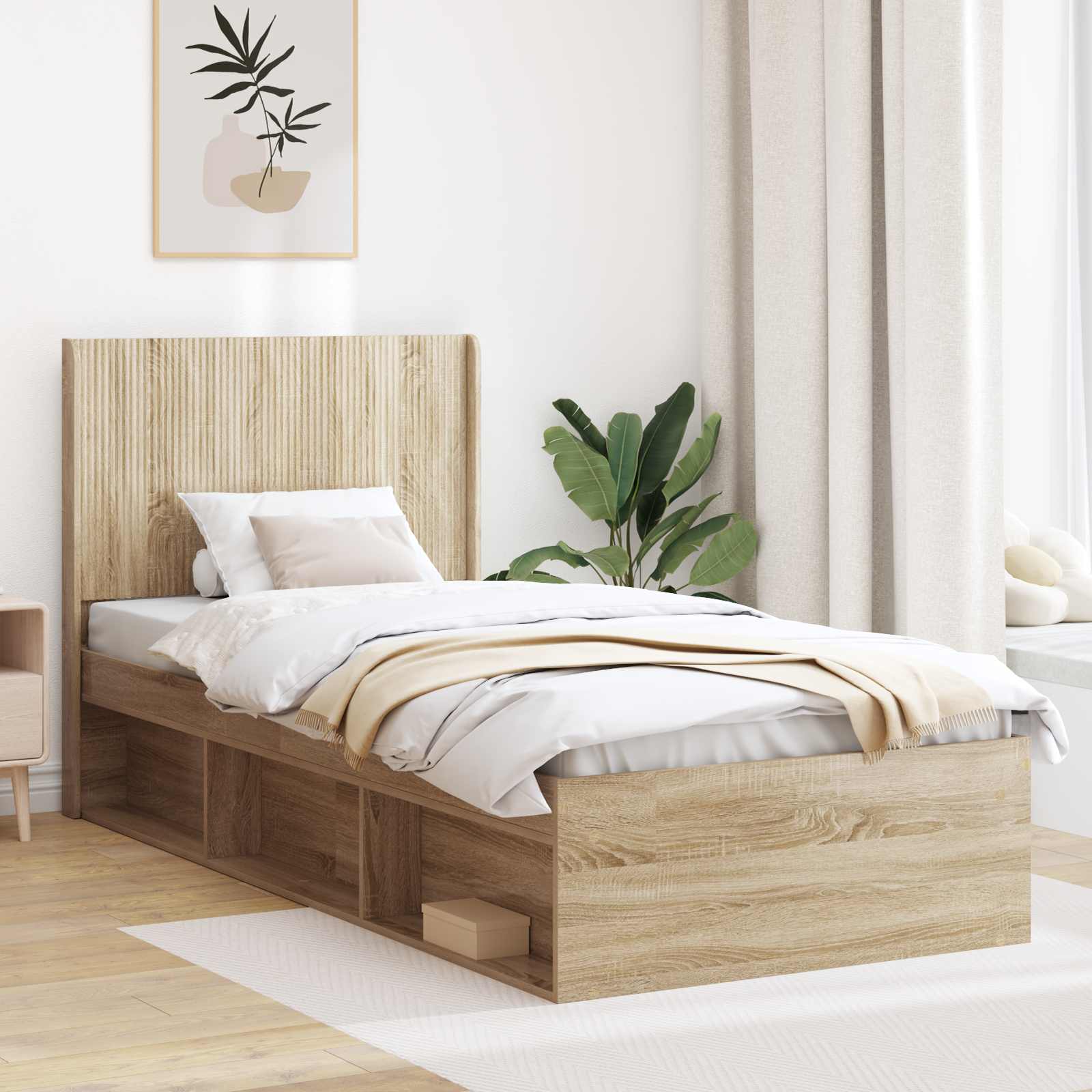 Bettgestell mit Stauraum und Kopfteil 2 stk. Holzwerkstoff