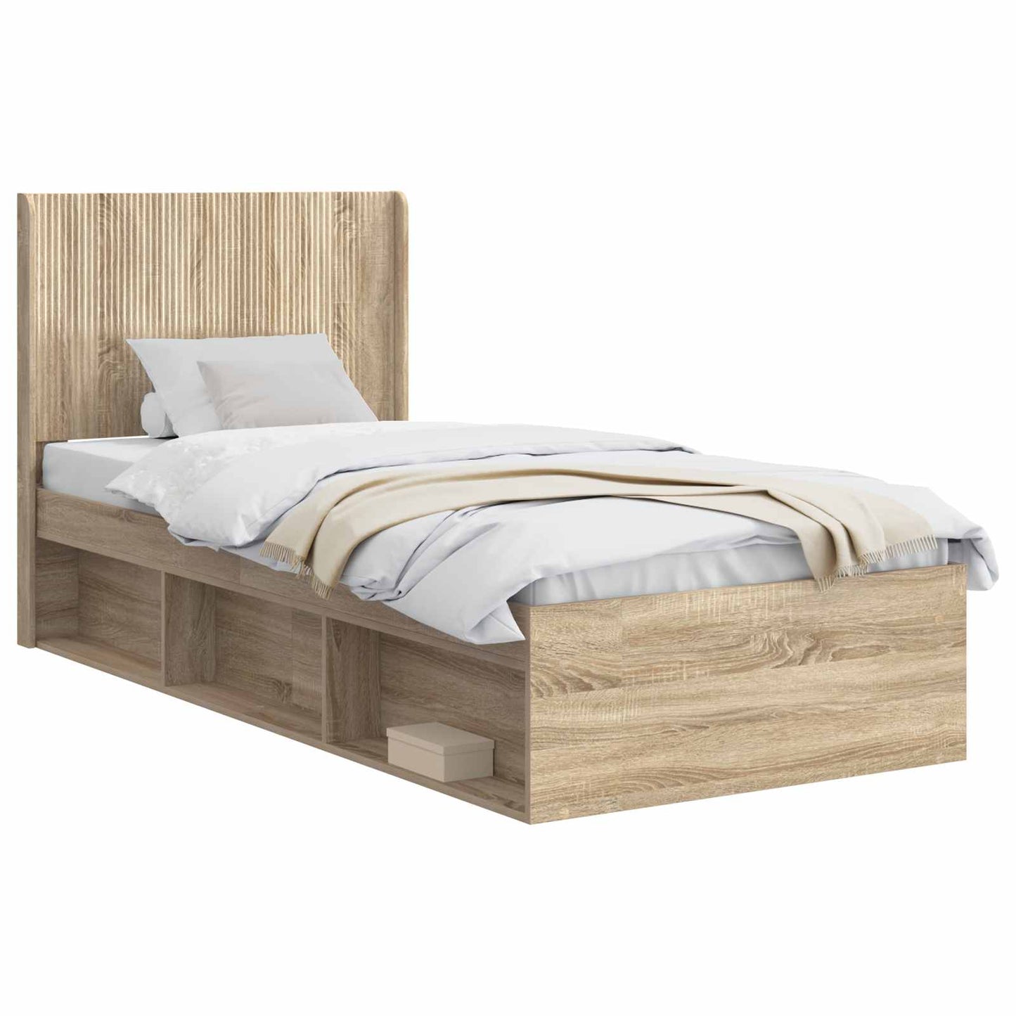 Bettgestell mit Stauraum und Kopfteil 2 stk. Holzwerkstoff