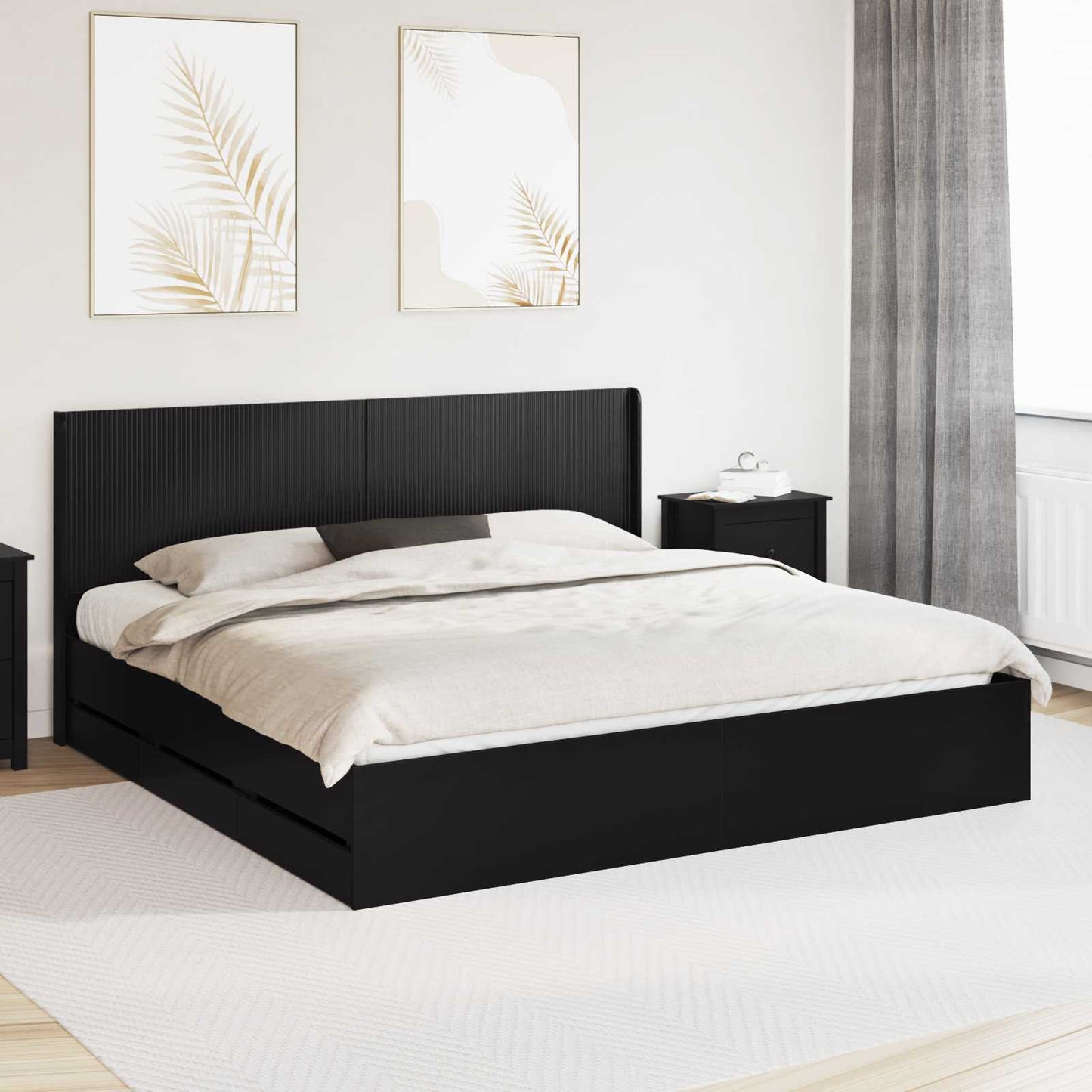 Bettgestell mit Stauraum und Kopfteil Schwarz 180 x 200 cm