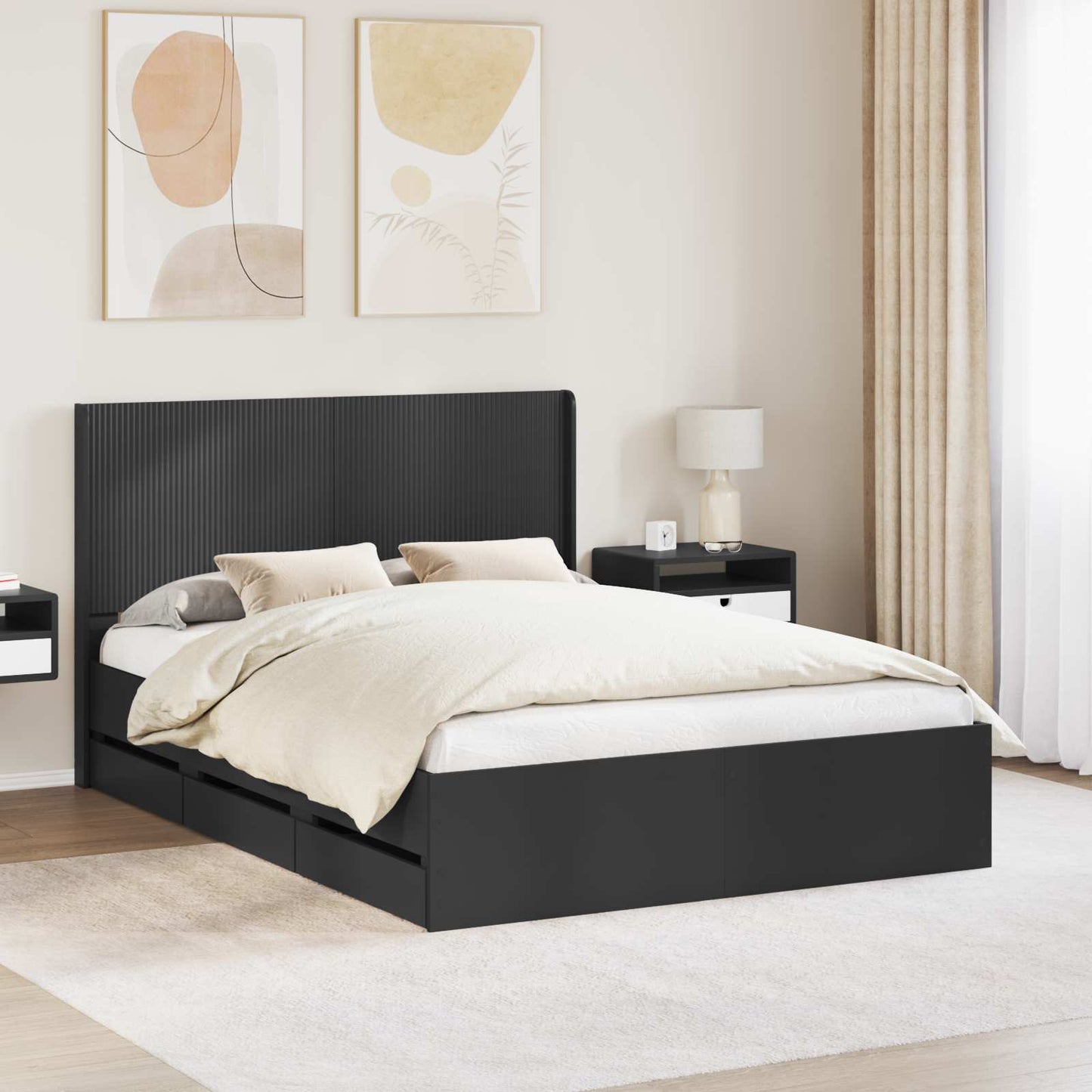 Bettgestell mit Stauraum und Kopfteil Schwarz 140 x 200 cm
