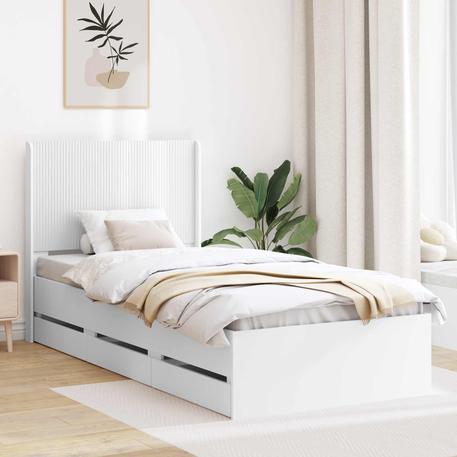 Bettgestell mit Stauraum und Kopfteil Weiß 100 x 200 cm
