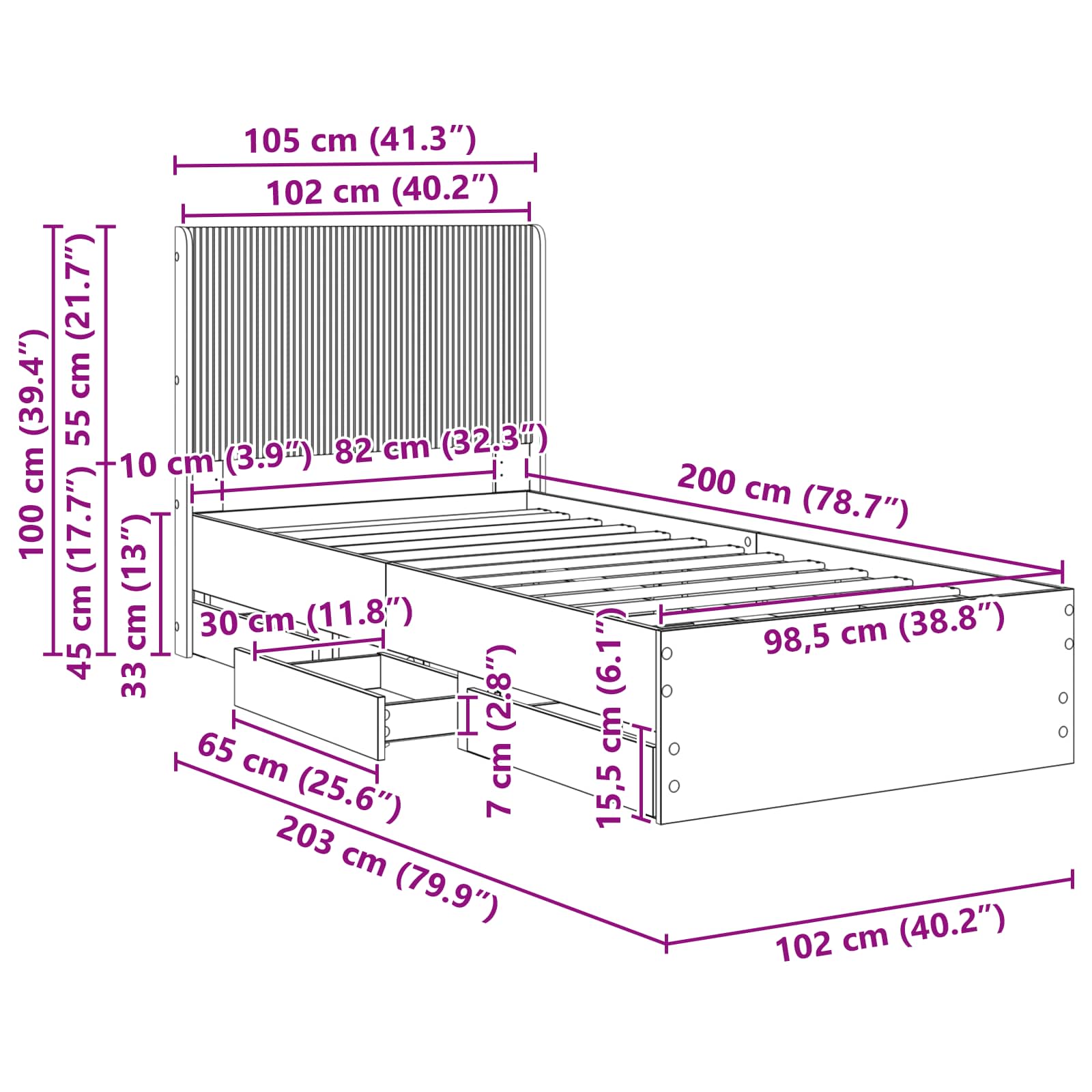 Bettgestell mit Stauraum und Kopfteil Weiß 100 x 200 cm