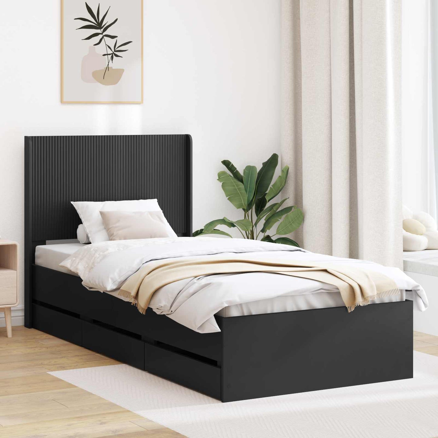 Bettgestell mit Stauraum und Kopfteil Schwarz 90 x 200 cm