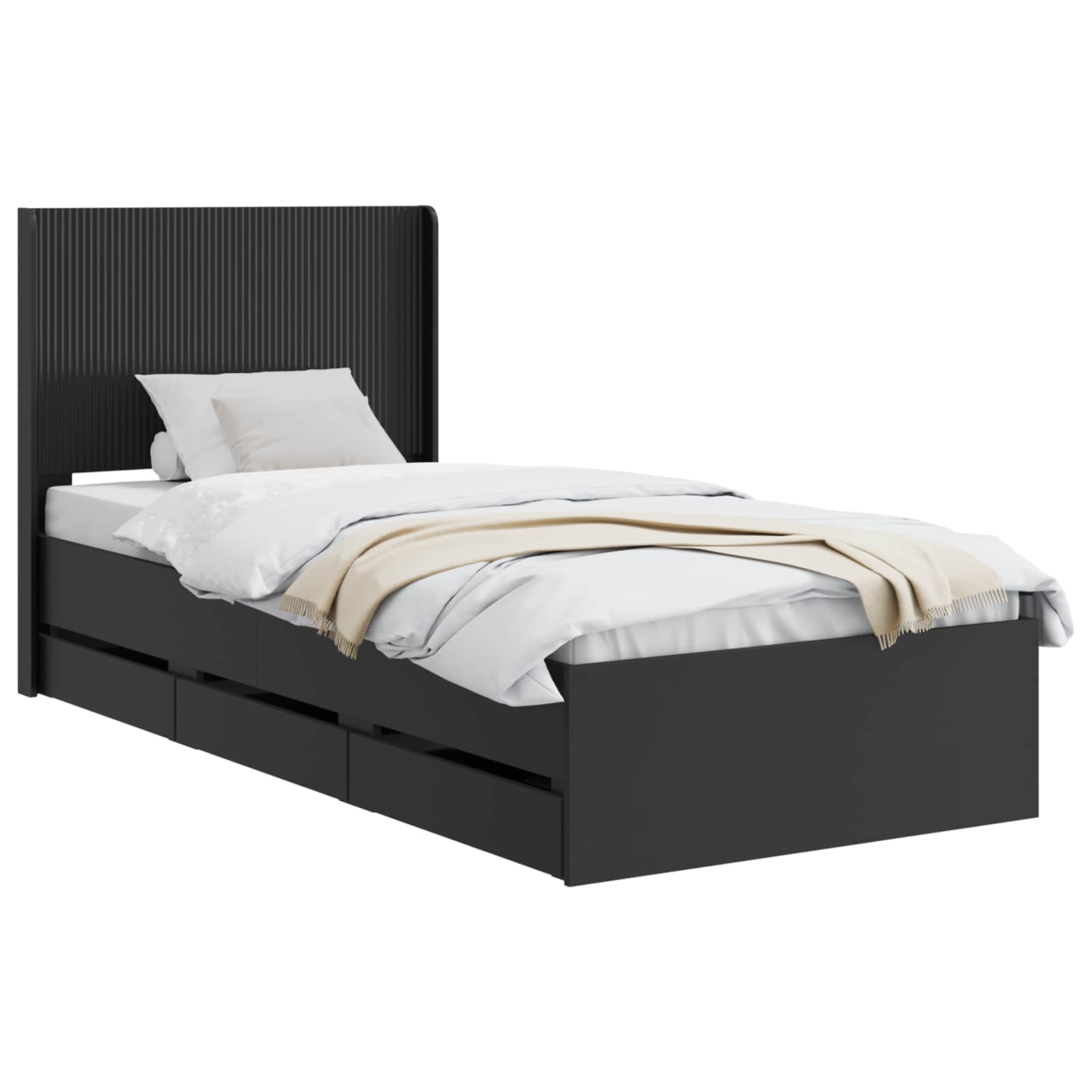Bettgestell mit Stauraum und Kopfteil Schwarz 90 x 200 cm