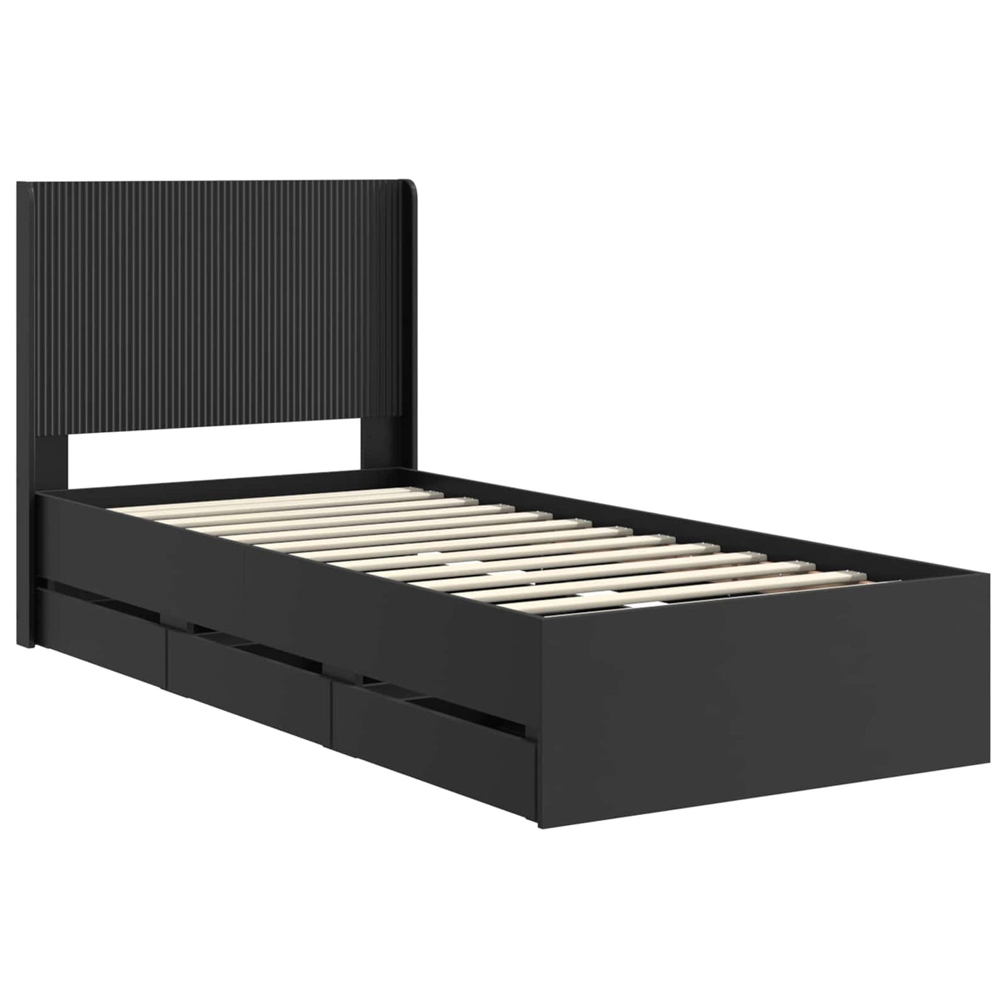 Bettgestell mit Stauraum und Kopfteil Schwarz 90 x 200 cm