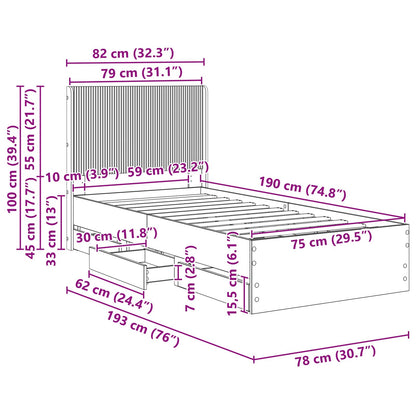 Bettgestell mit Stauraum und Kopfteil Sonoma-Eiche 75 x 190 cm