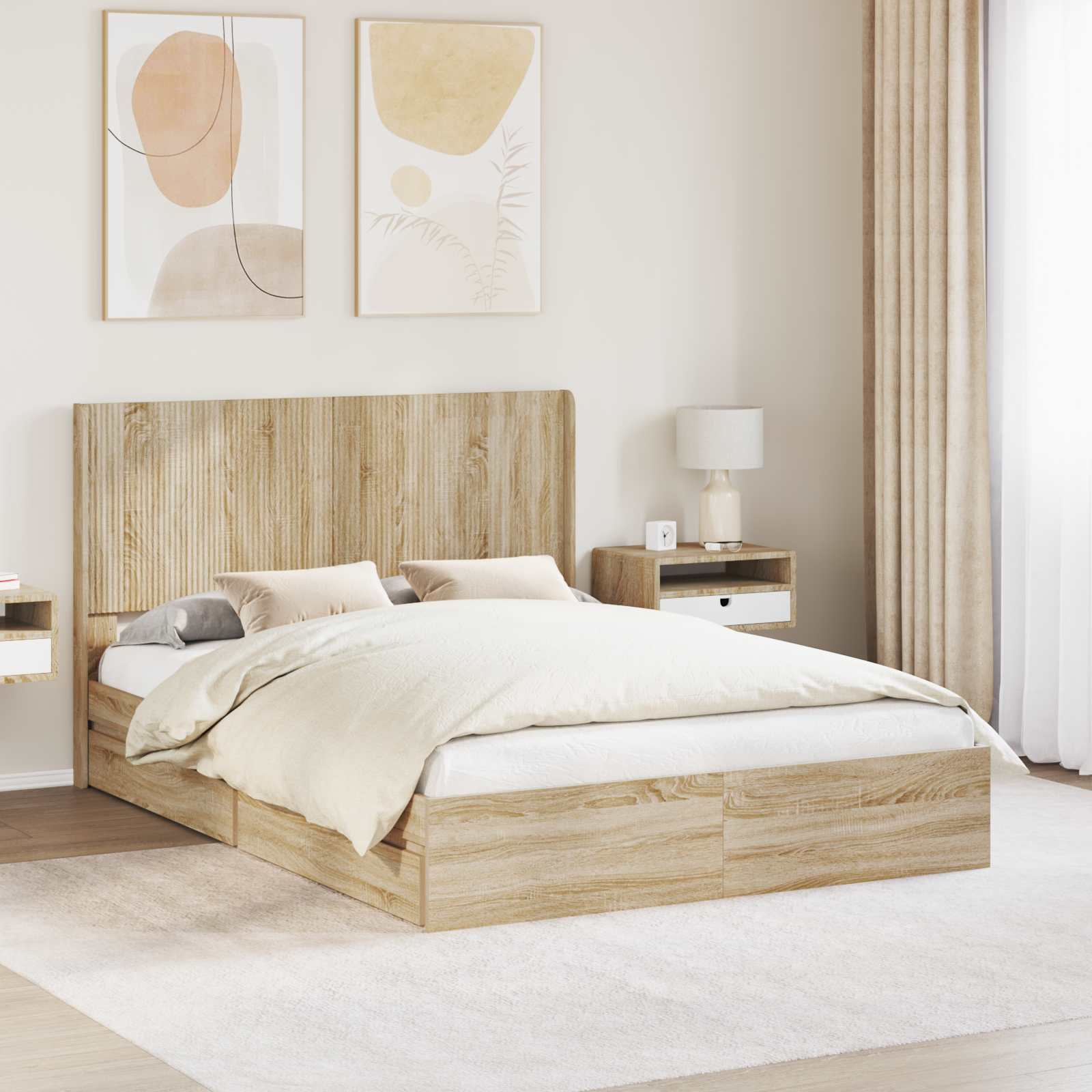 Bettgestell mit Stauraum und Kopfteil 2 stk. Holzwerkstoff