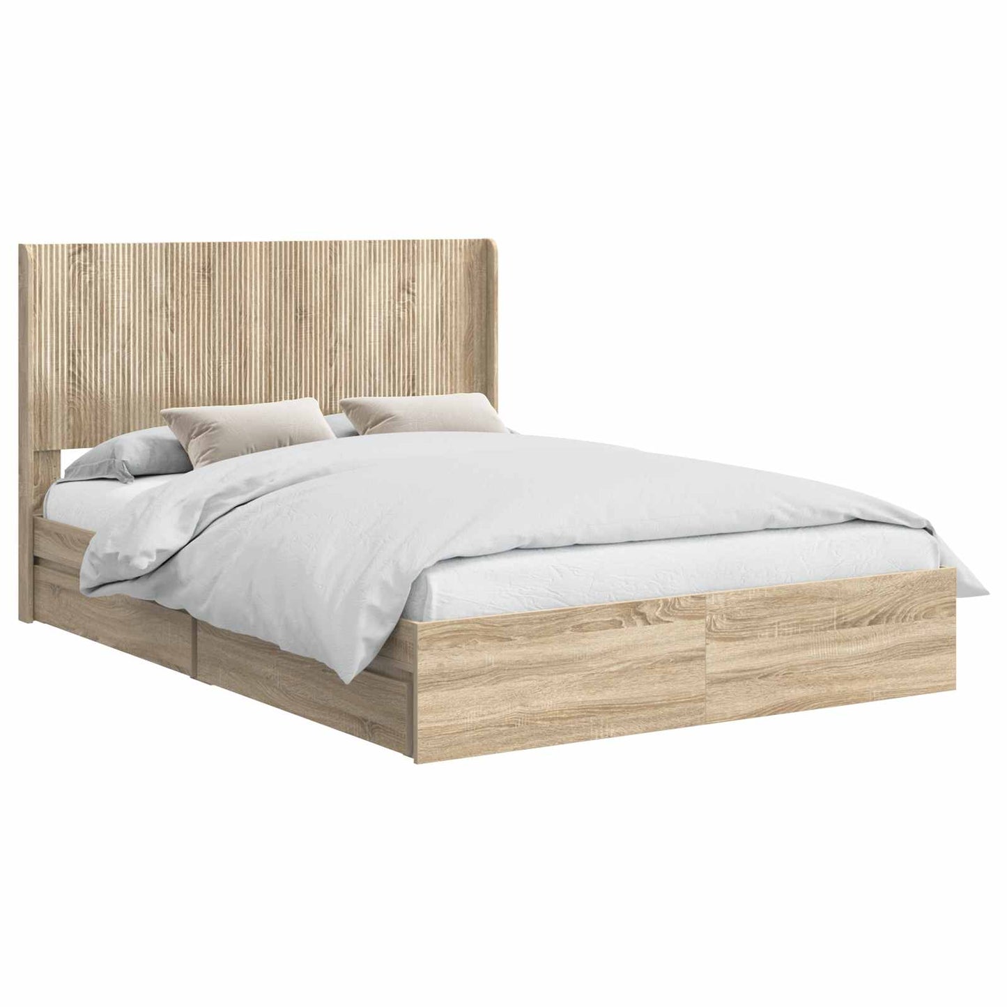 Bettgestell mit Stauraum und Kopfteil 2 stk. Holzwerkstoff