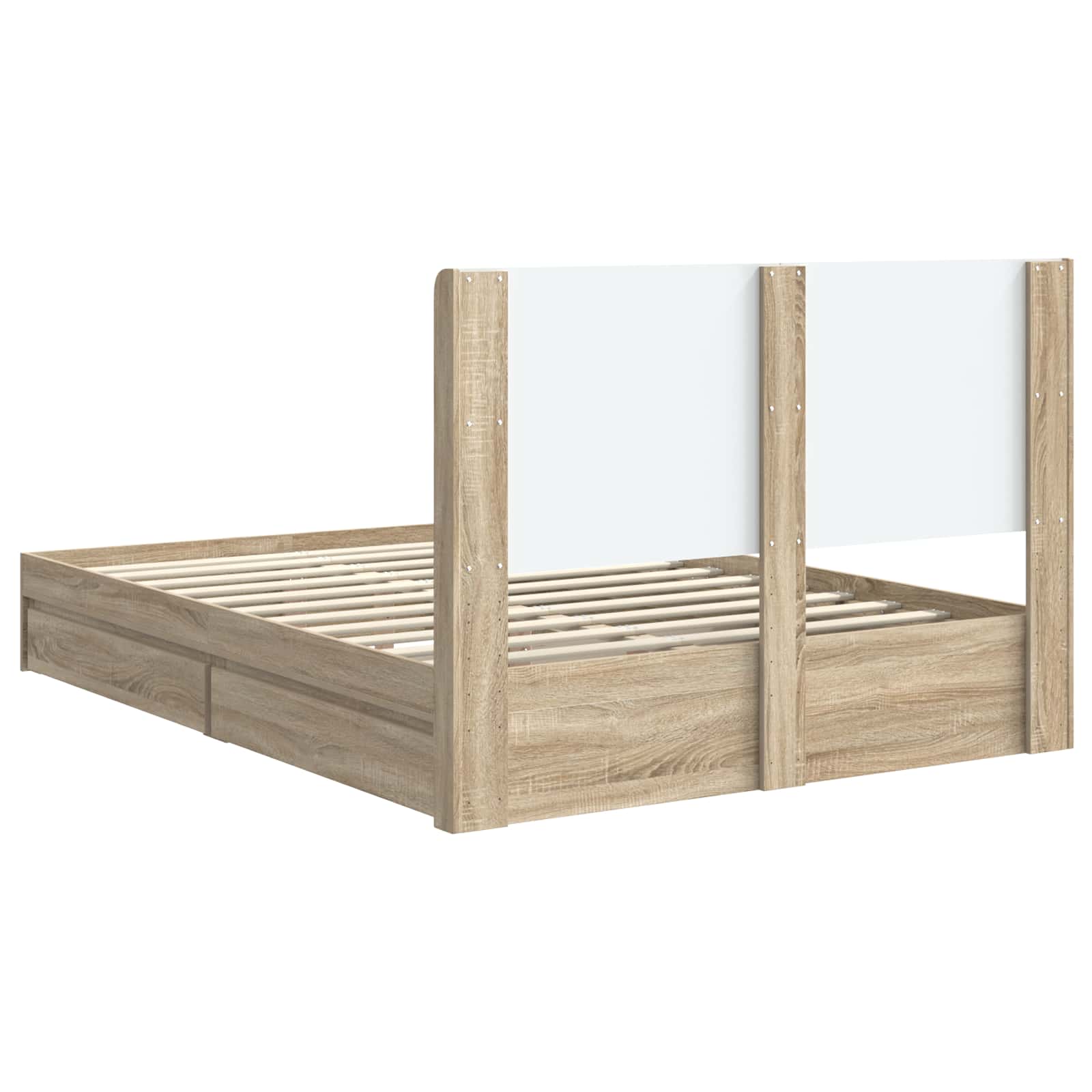 Bettgestell mit Stauraum und Kopfteil 2 stk. Holzwerkstoff