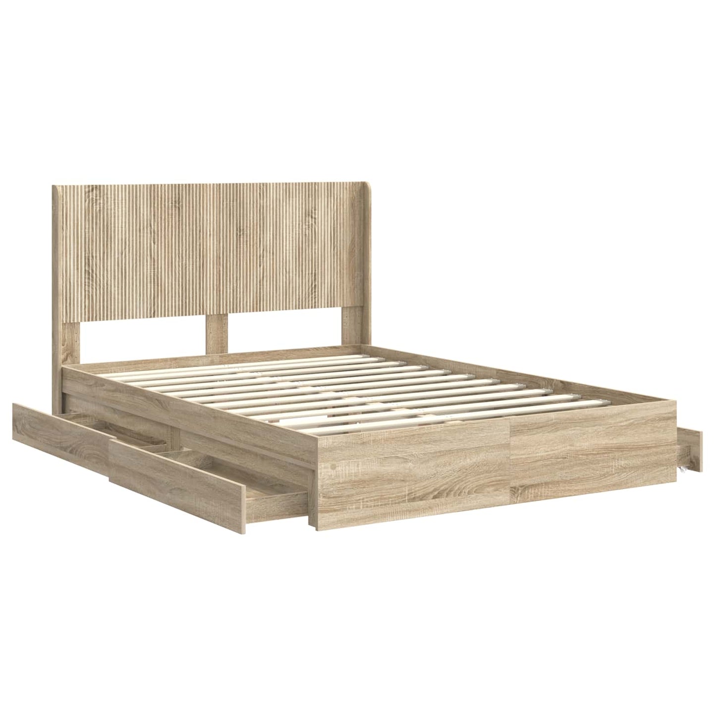 Bettgestell mit Stauraum und Kopfteil 2 stk. Holzwerkstoff