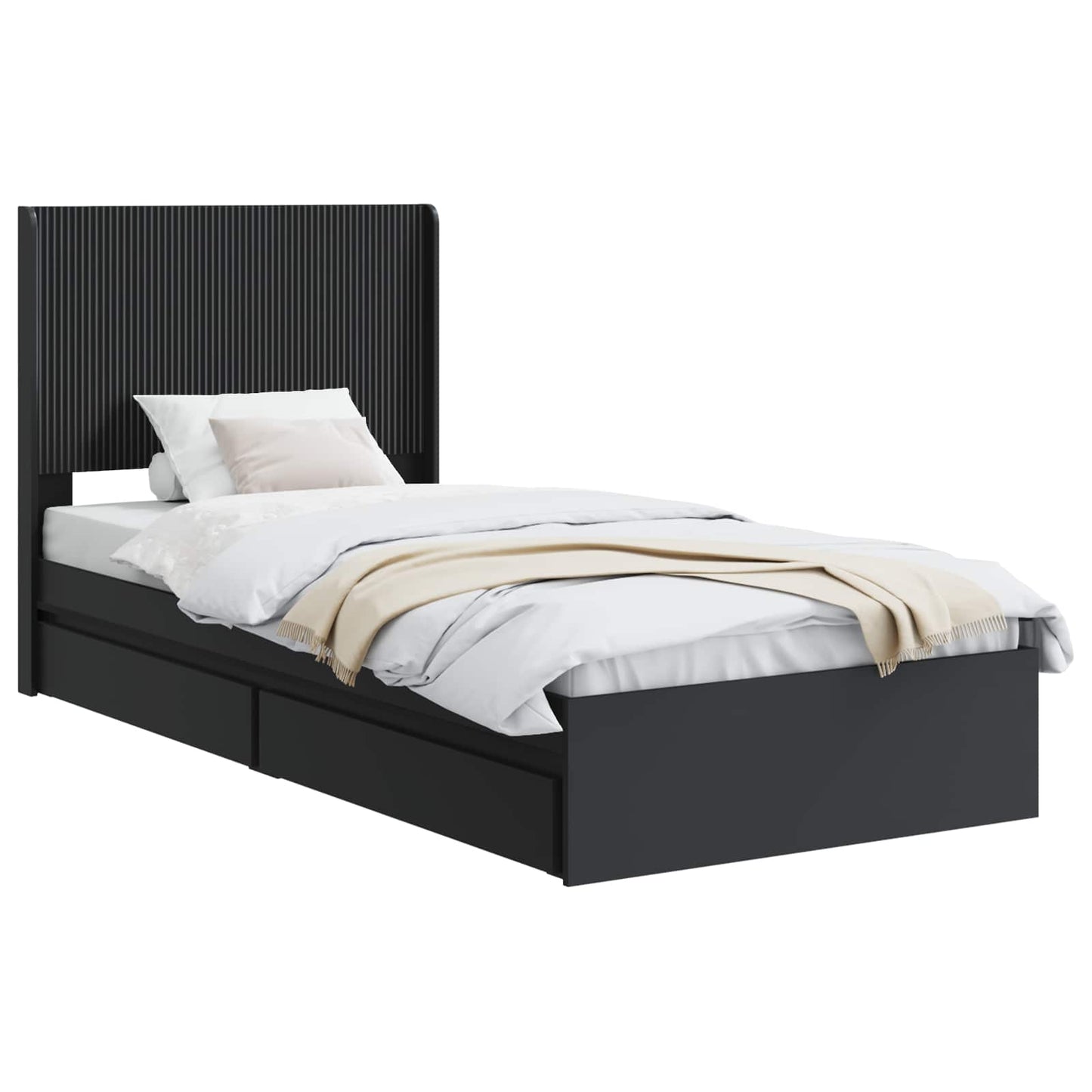 Bettgestell mit Stauraum und Kopfteil Schwarz 90 x 190 cm