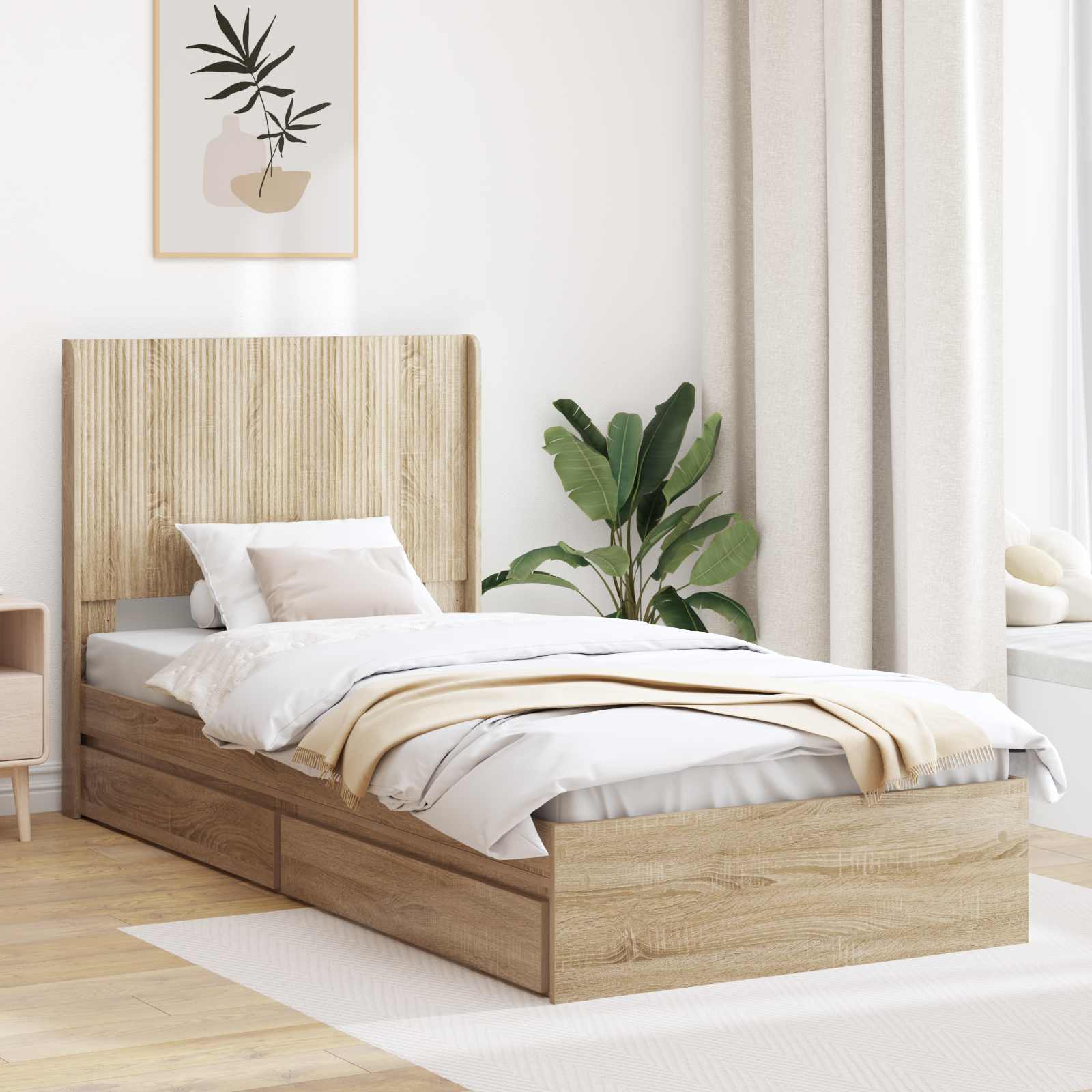 Bettgestell mit Stauraum und Kopfteil Sonoma-Eiche 90 x 200 cm