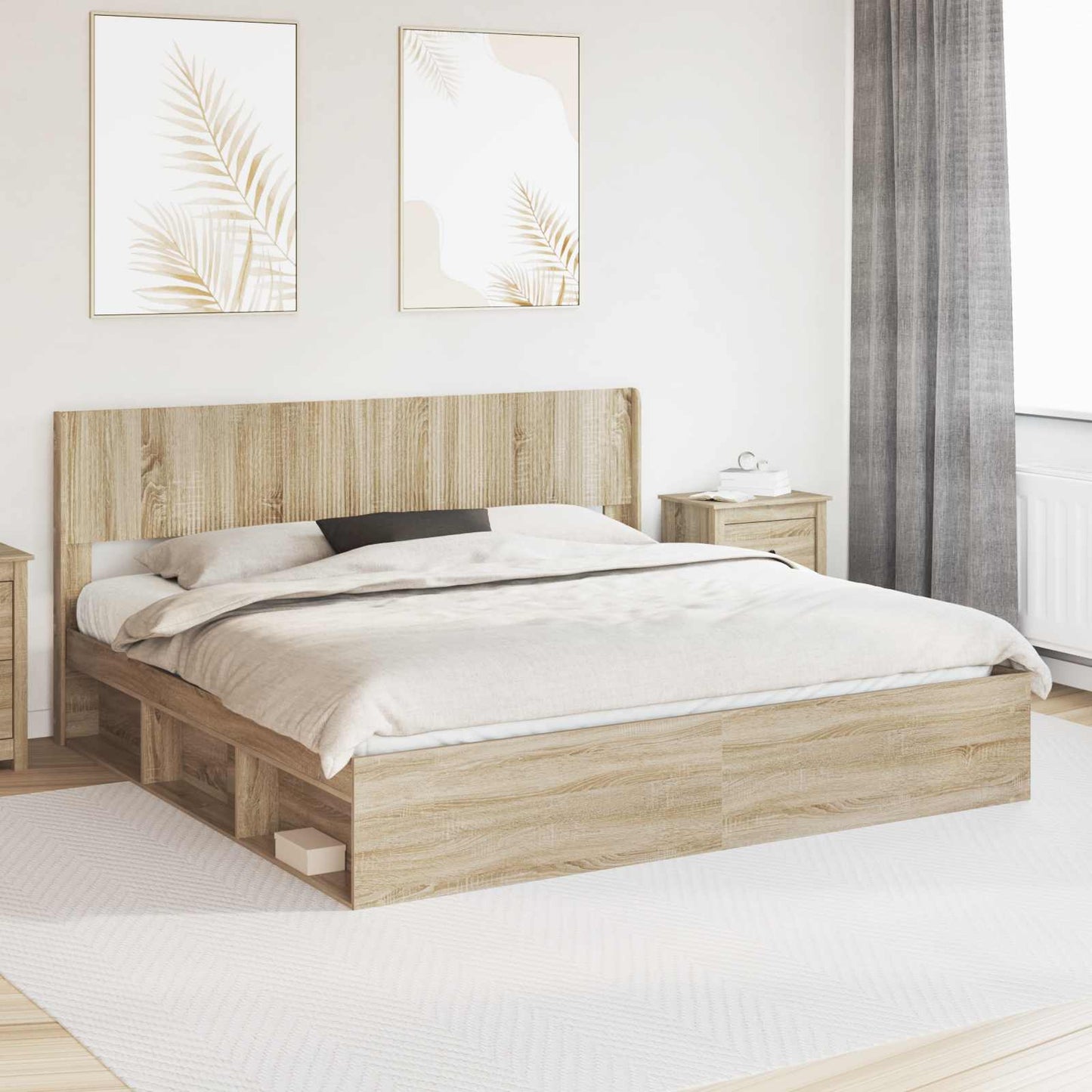 Bettgestell mit Stauraum und Kopfteil 2 stk. Holzwerkstoff