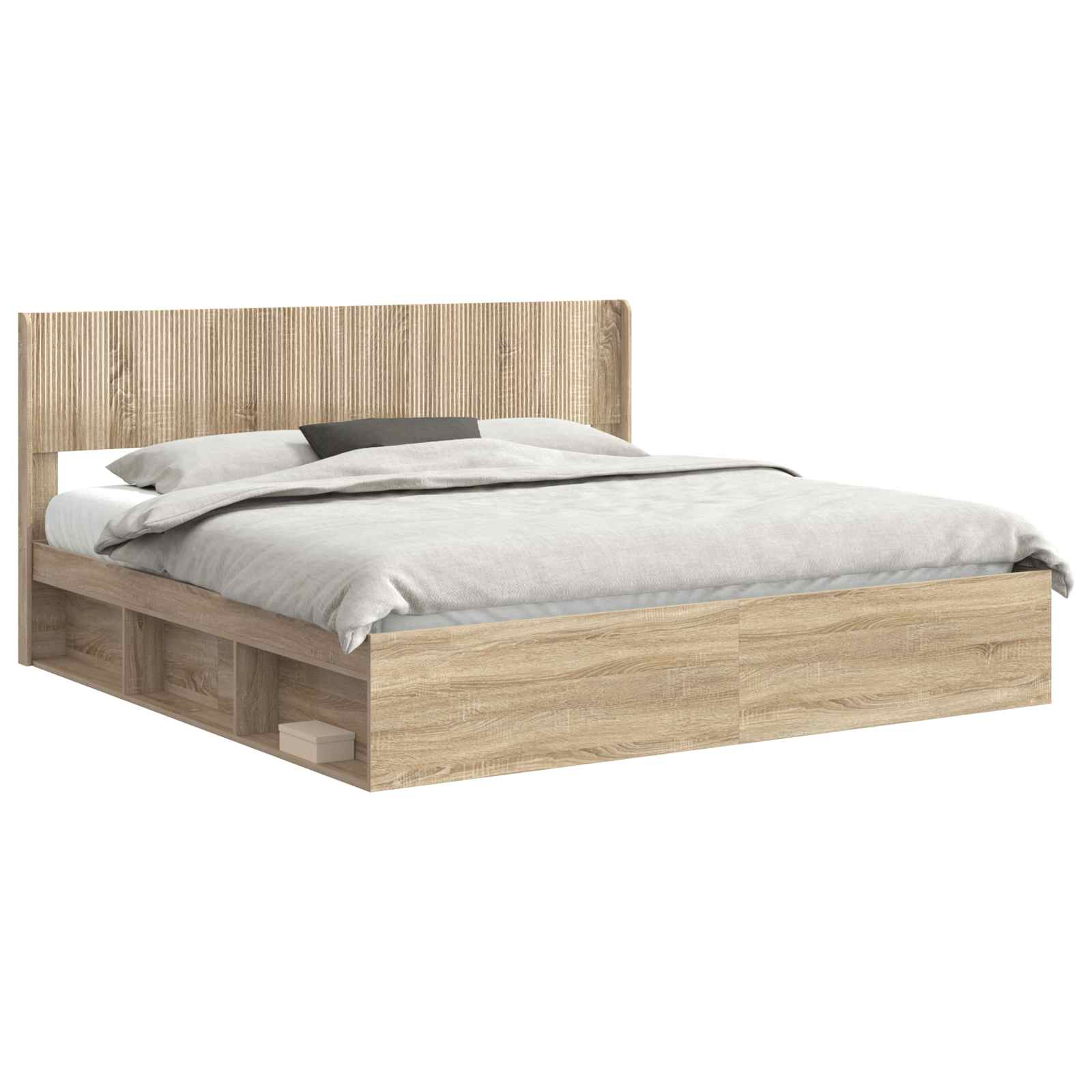 Bettgestell mit Stauraum und Kopfteil 2 stk. Holzwerkstoff