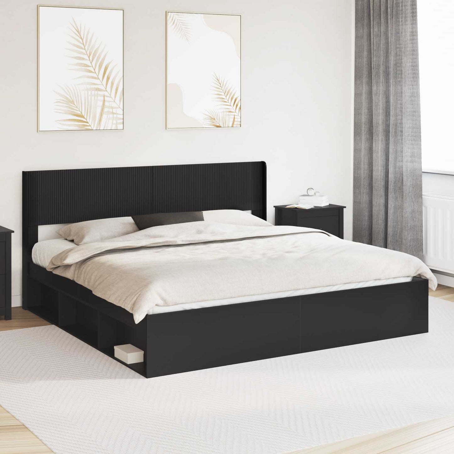 Bettgestell mit Stauraum und Kopfteil Schwarz 180 x 200 cm