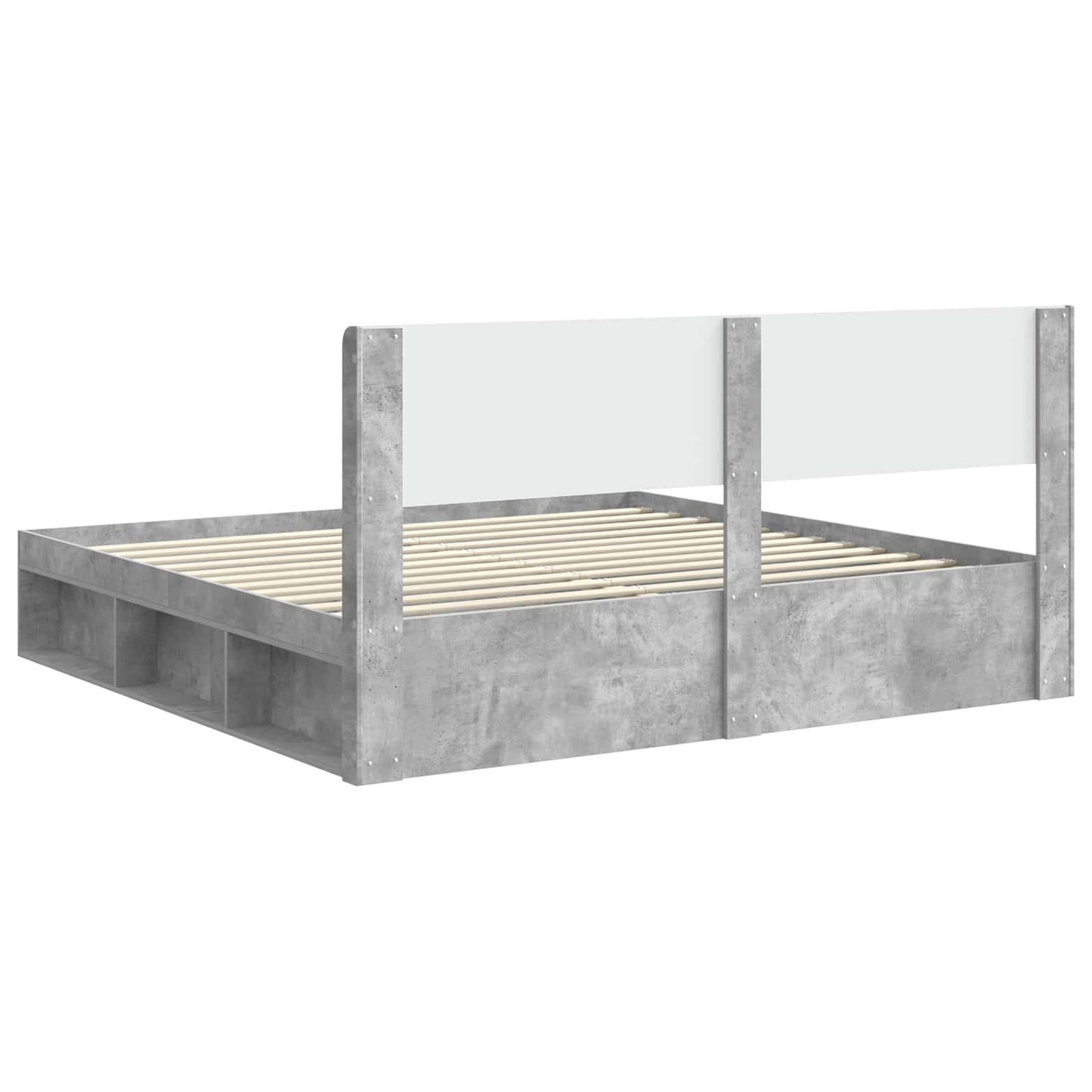 Bettgestell mit Stauraum und Kopfteil Betongrau 180 x 200 cm