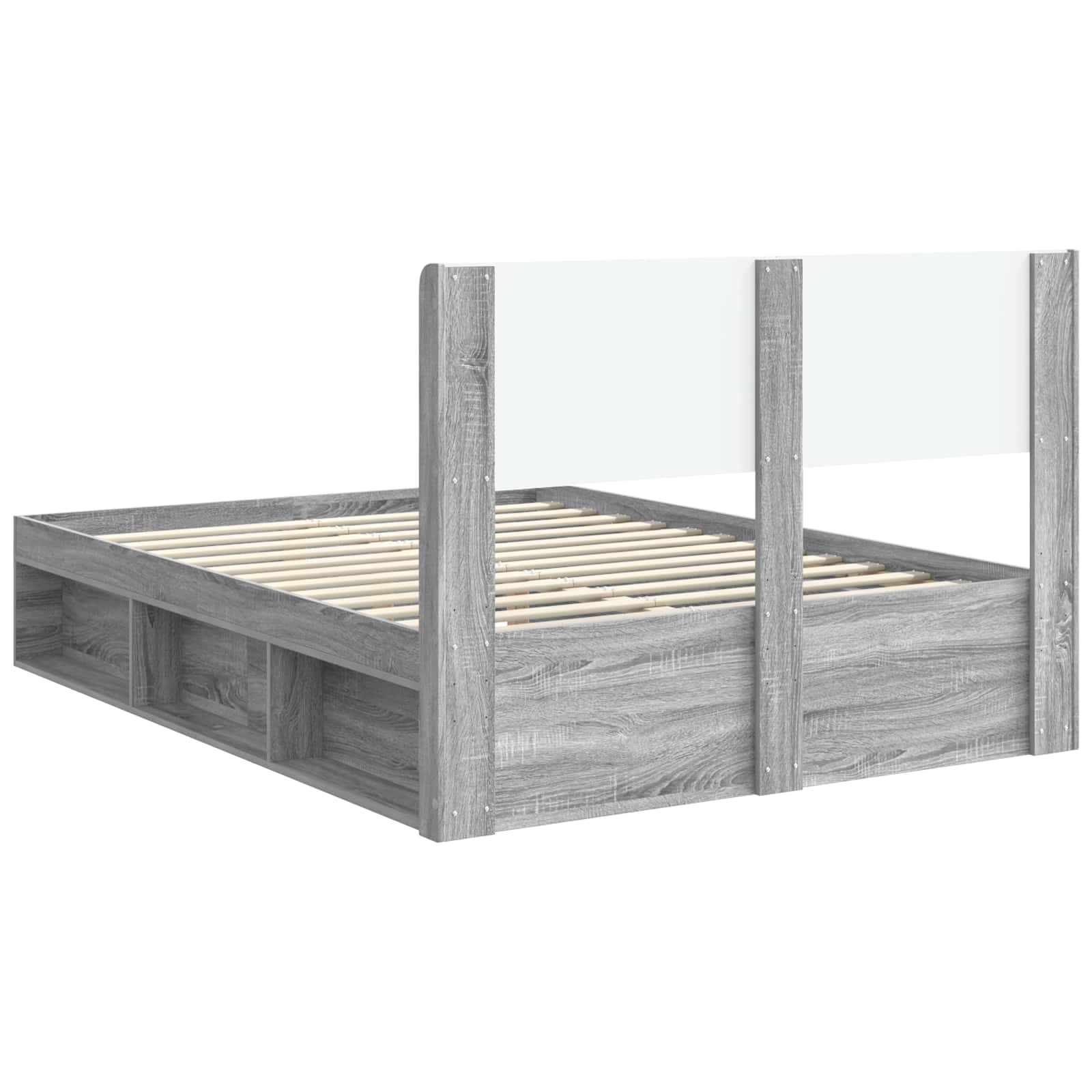 Bettgestell mit Stauraum und Kopfteil Grau Sonoma 140 x 200 cm