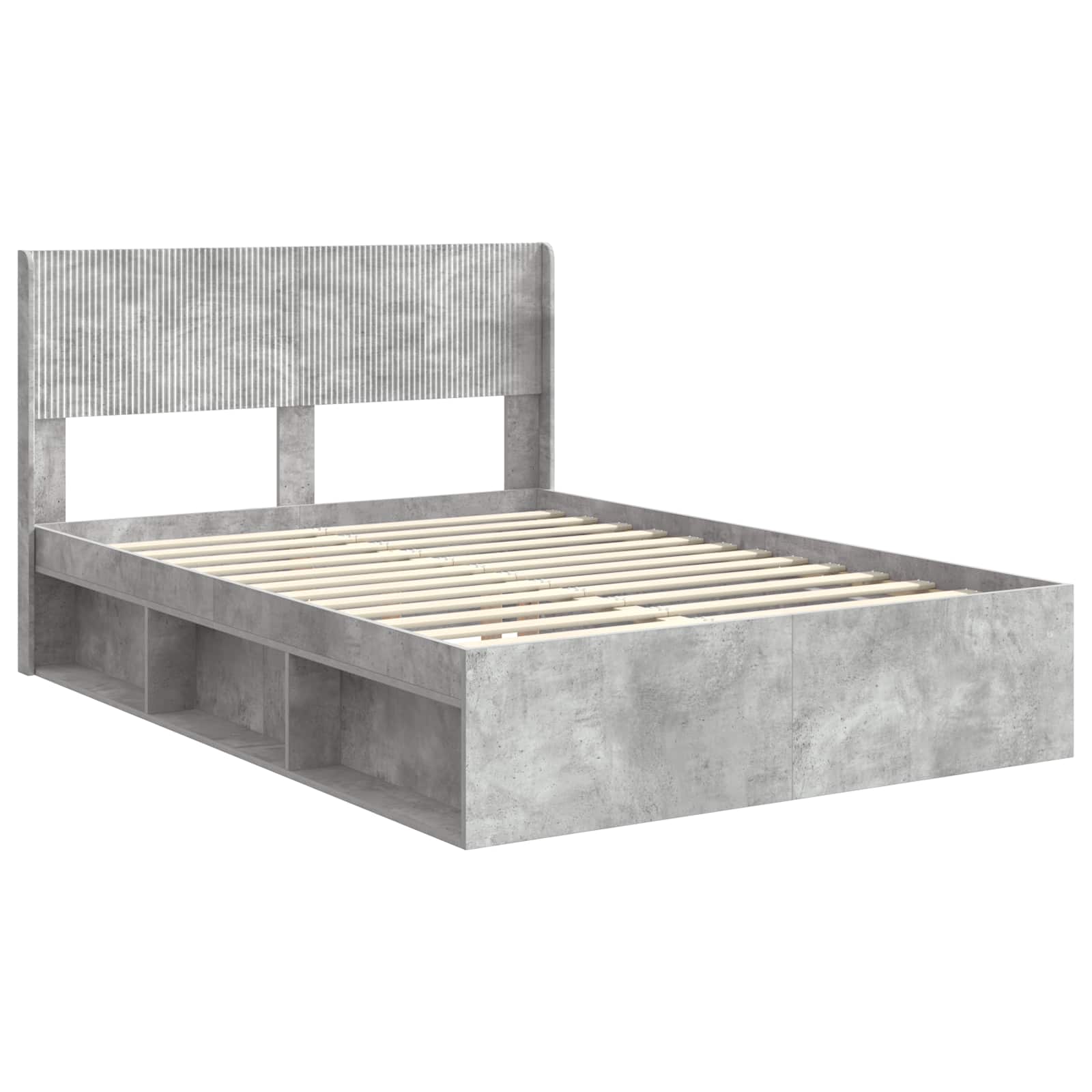 Bettgestell mit Stauraum und Kopfteil Betongrau 140 x 190 cm