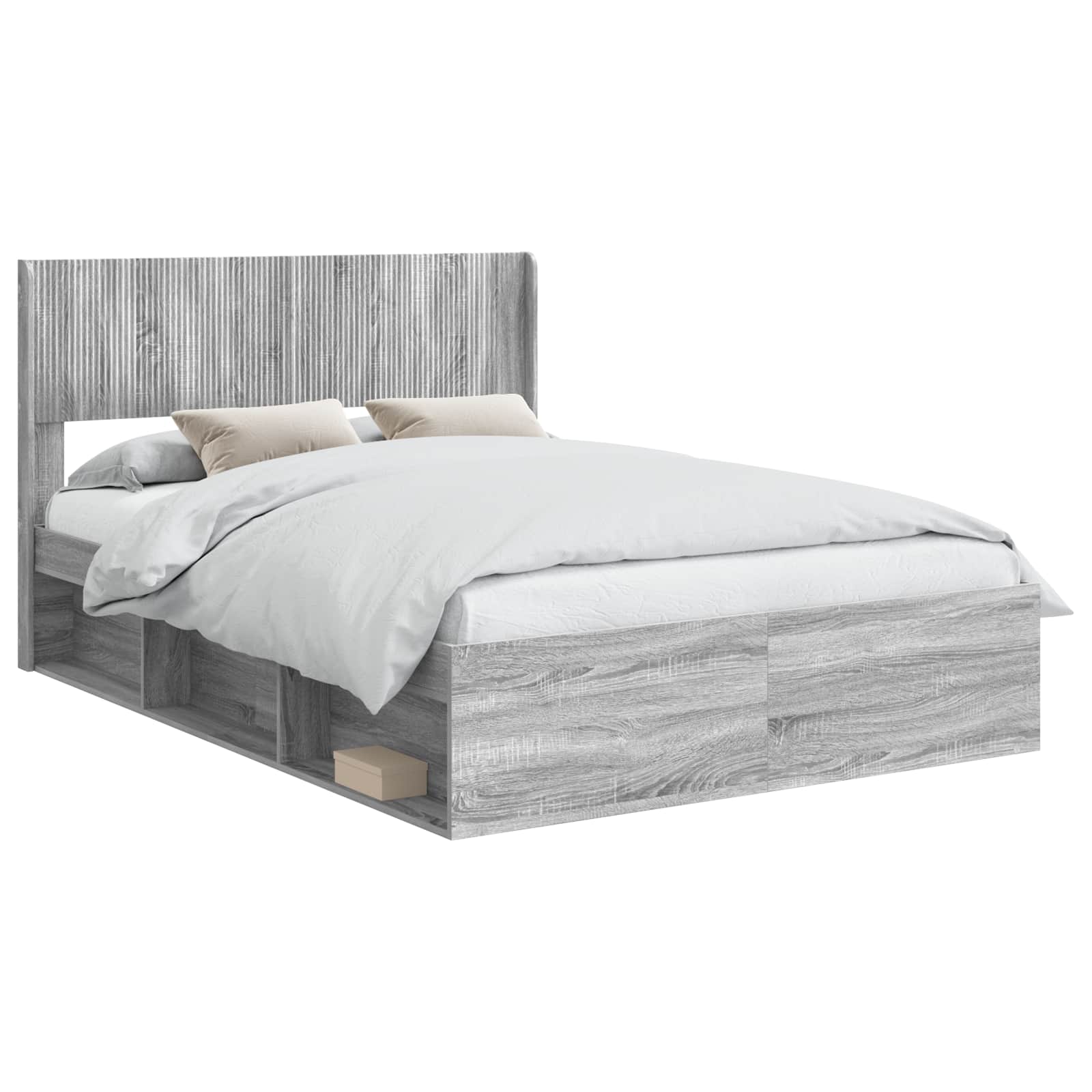 Bettgestell mit Stauraum und Kopfteil Grau Sonoma 140 x 190 cm