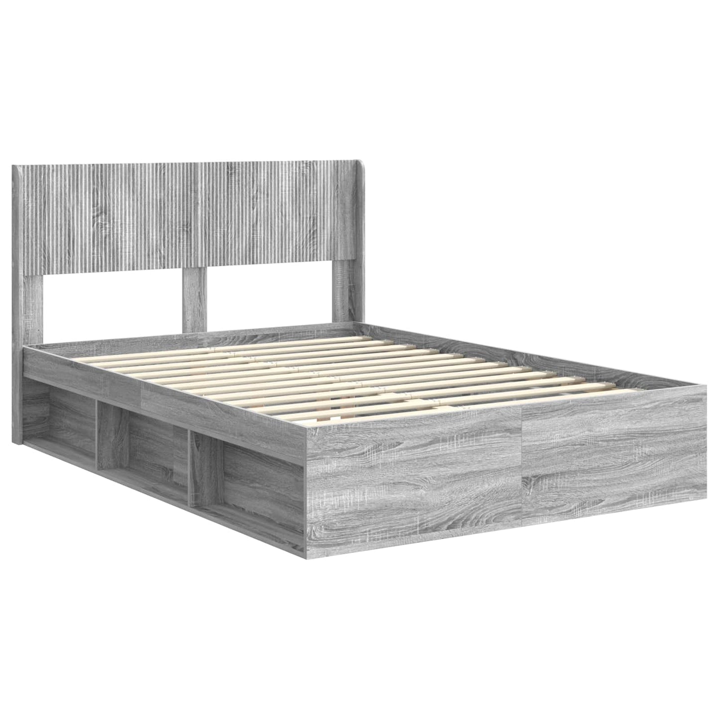 Bettgestell mit Stauraum und Kopfteil Grau Sonoma 140 x 190 cm