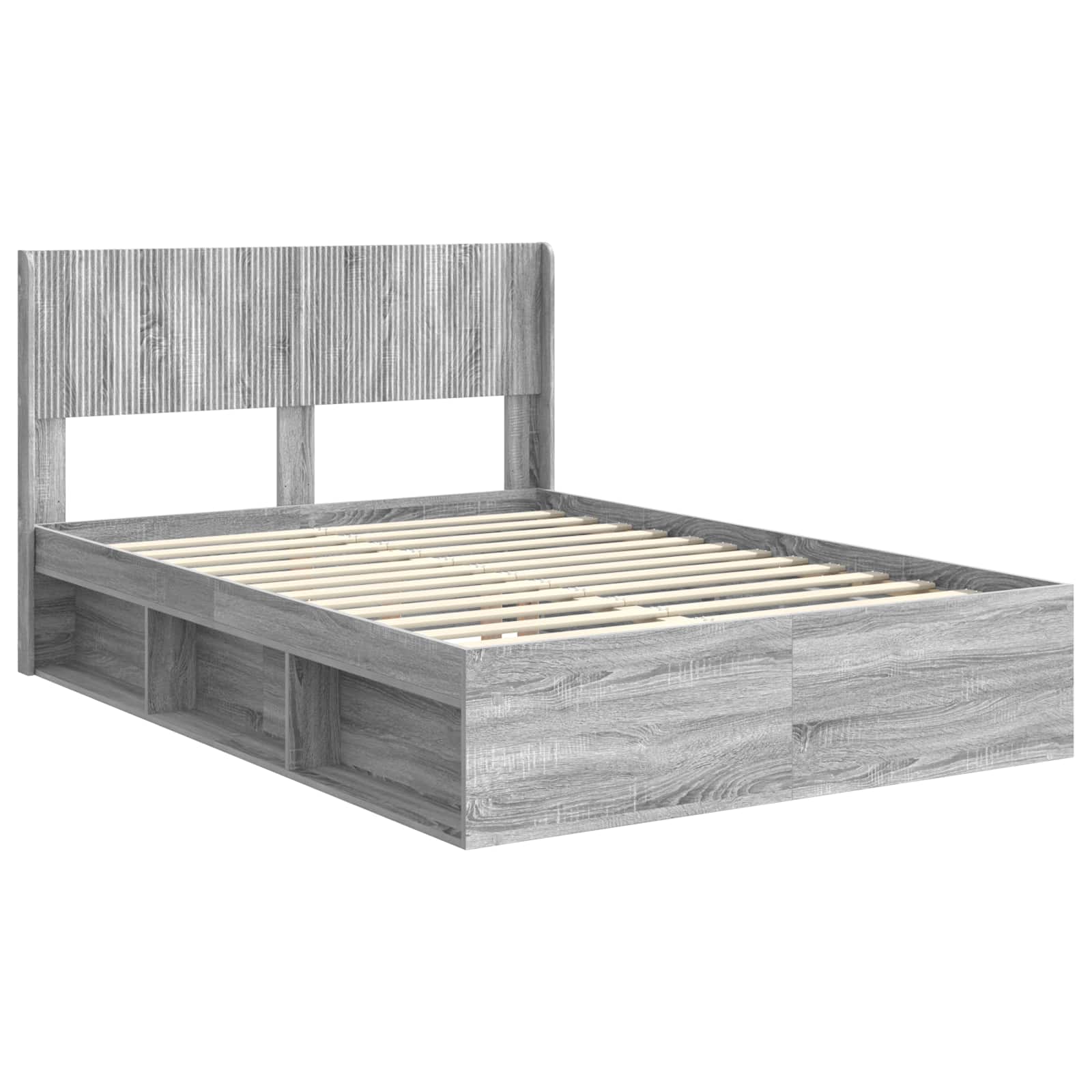 Bettgestell mit Stauraum und Kopfteil Grau Sonoma 140 x 190 cm