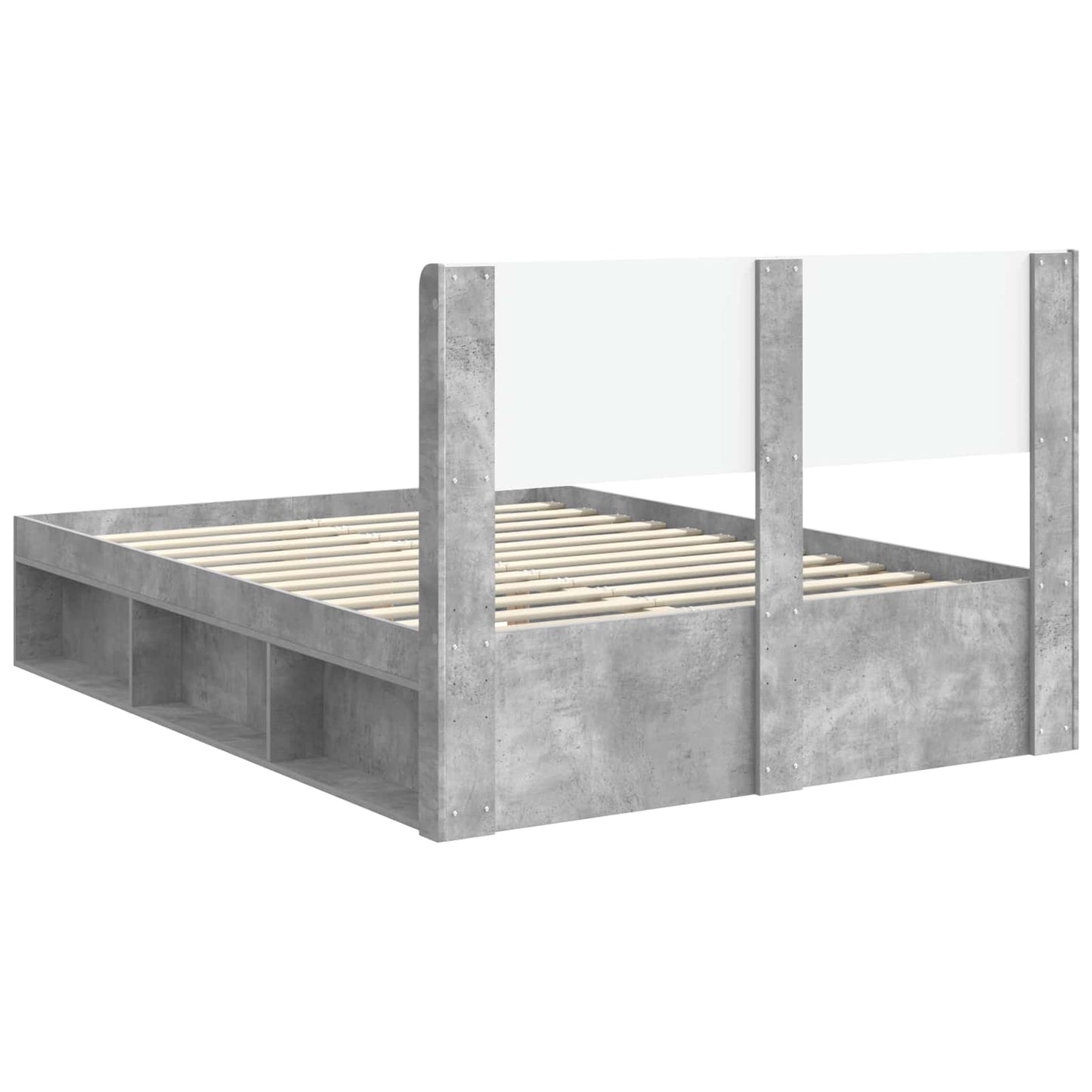 Bettgestell mit Stauraum und Kopfteil Betongrau 120 x 200 cm