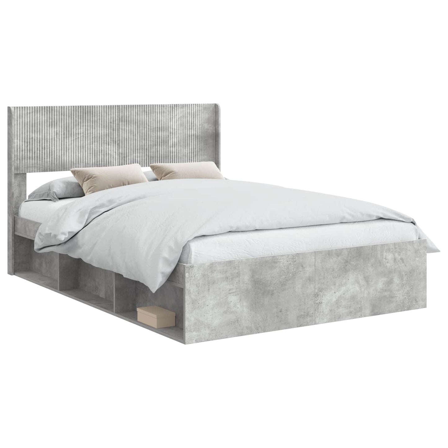 Bettgestell mit Stauraum und Kopfteil Betongrau 120 x 190 cm