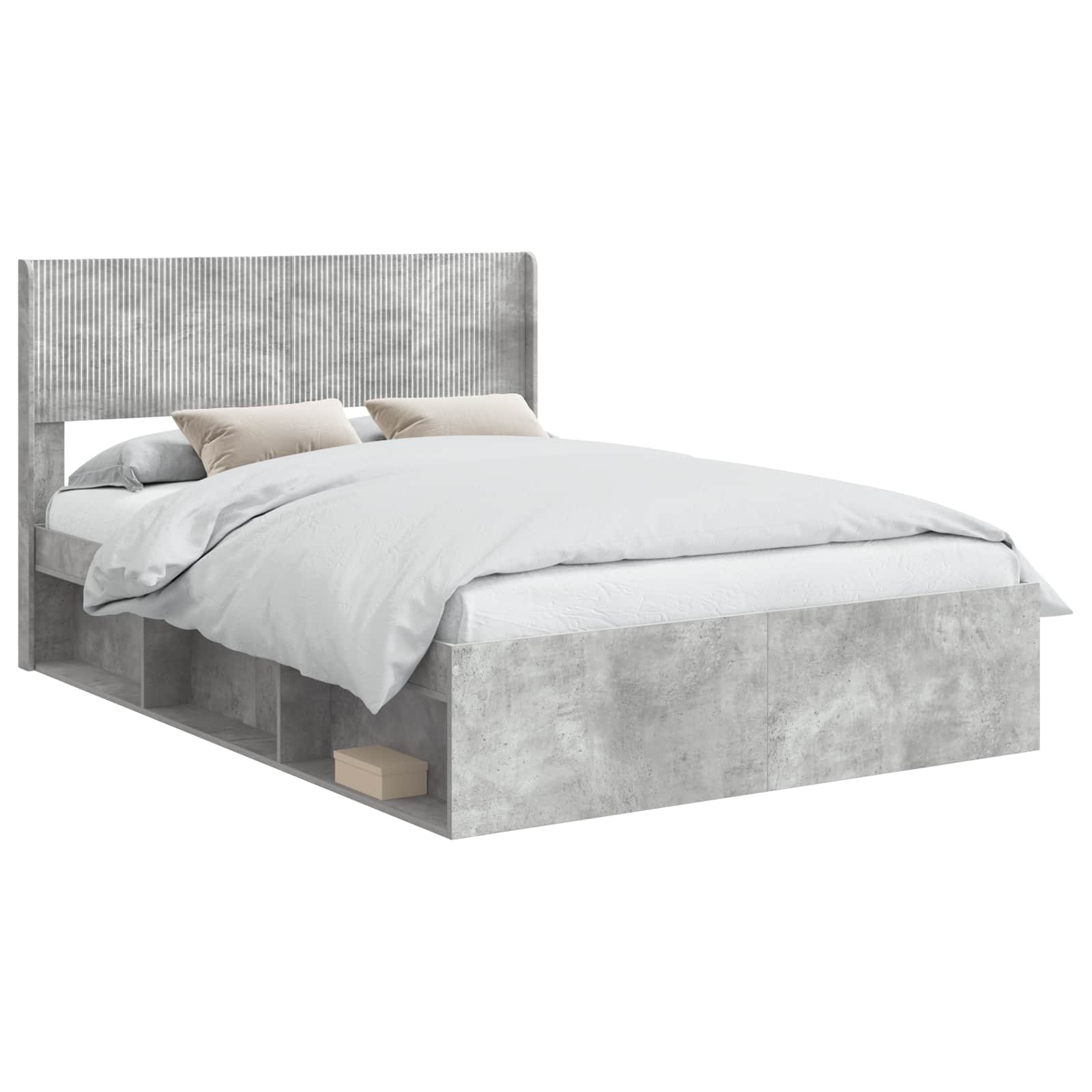 Bettgestell mit Stauraum und Kopfteil Betongrau 120 x 190 cm
