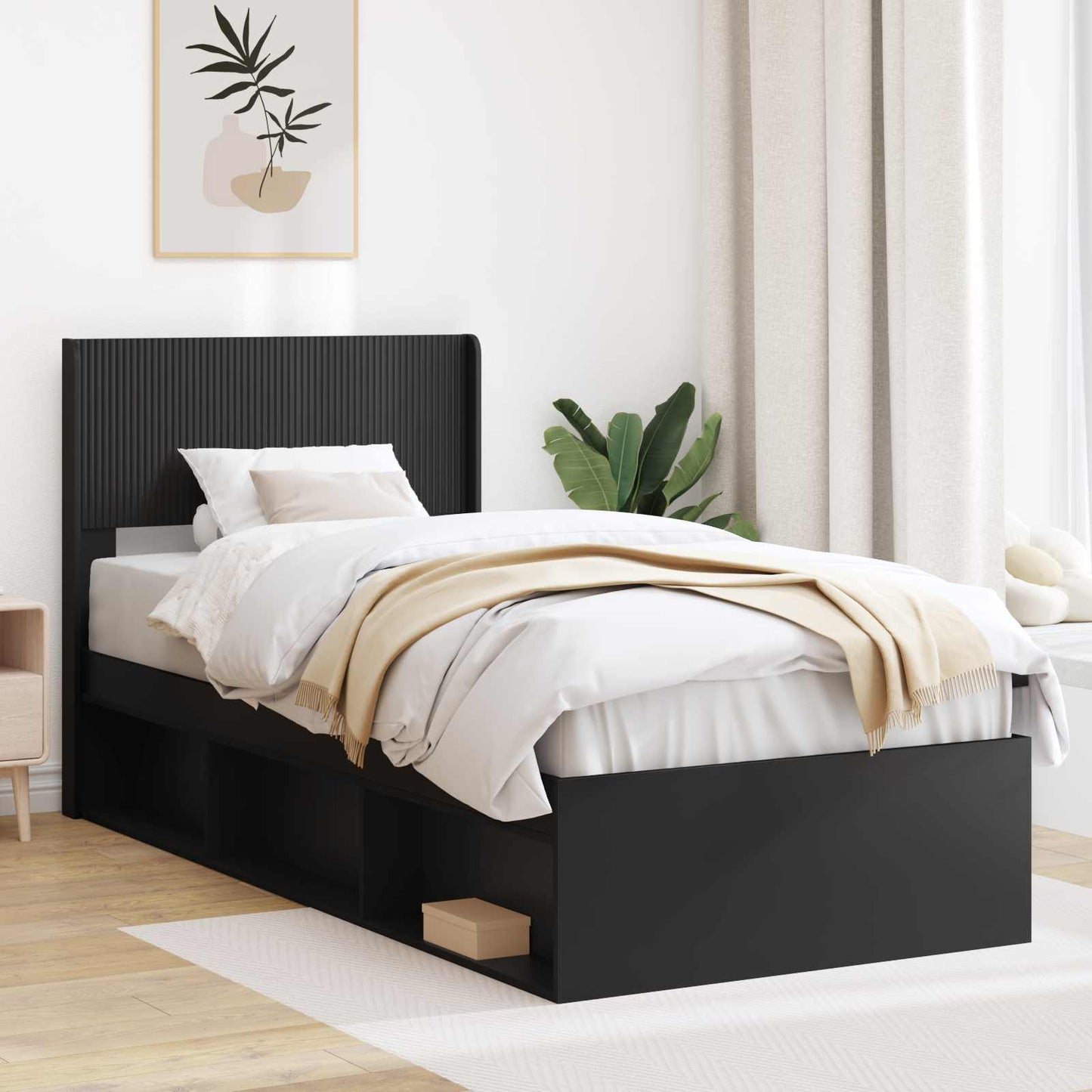 Bettgestell mit Stauraum und Kopfteil Schwarz 100 x 200 cm