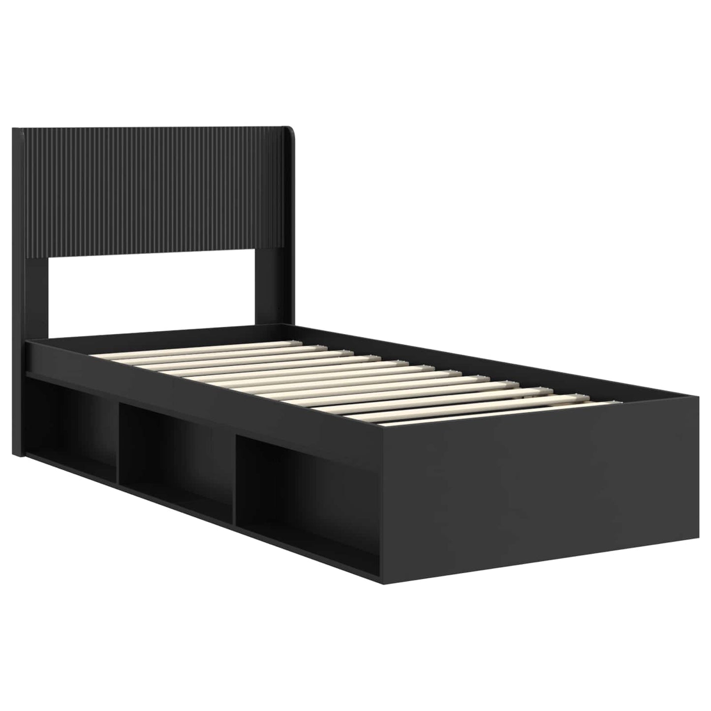 Bettgestell mit Stauraum und Kopfteil Schwarz 90 x 200 cm