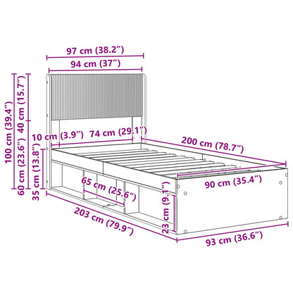 Bettgestell mit Stauraum und Kopfteil Schwarz 90 x 200 cm