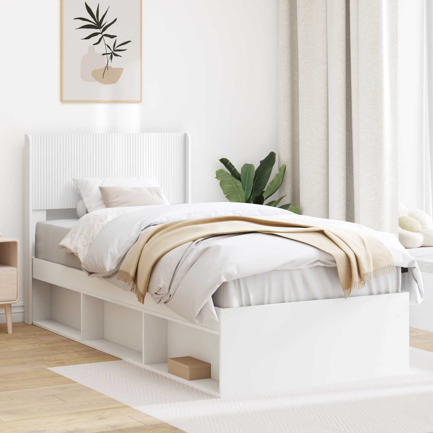Bettgestell mit Stauraum und Kopfteil Weiß 90 x 200 cm