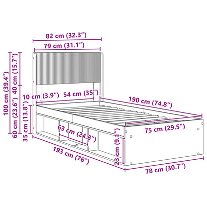 Bettgestell mit Stauraum und Kopfteil Sonoma-Eiche 75 x 190 cm