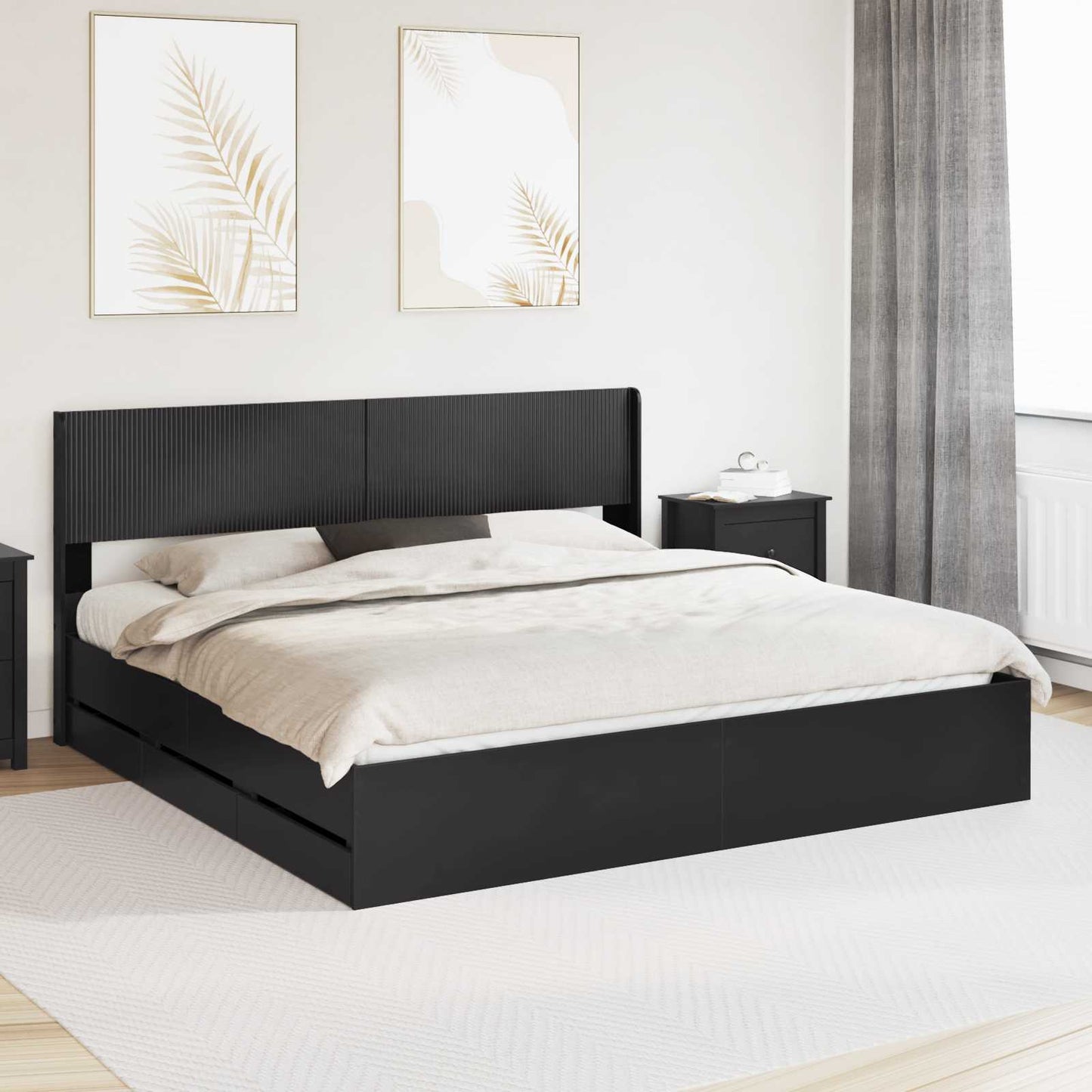 Bettgestell mit Stauraum und Kopfteil Schwarz 180 x 200 cm