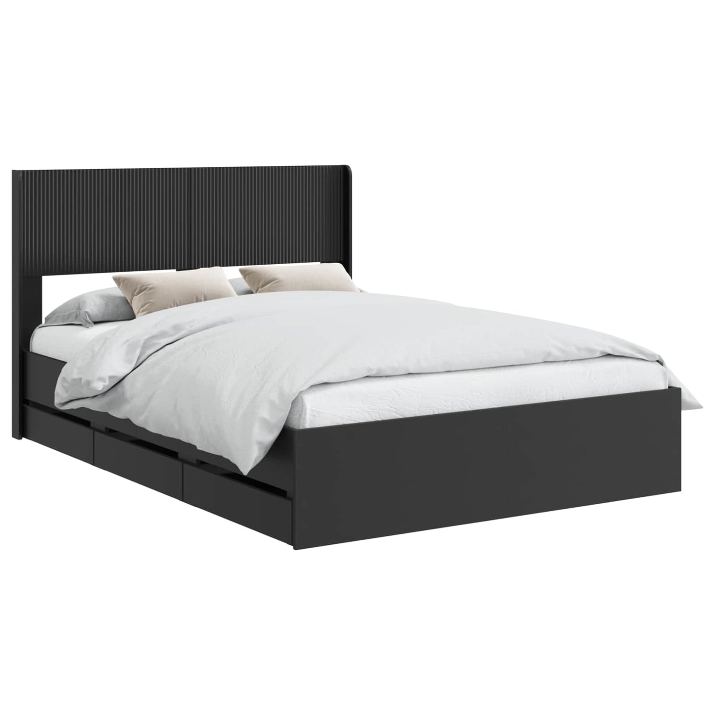 Bettgestell mit Stauraum und Kopfteil Schwarz 150 x 200 cm