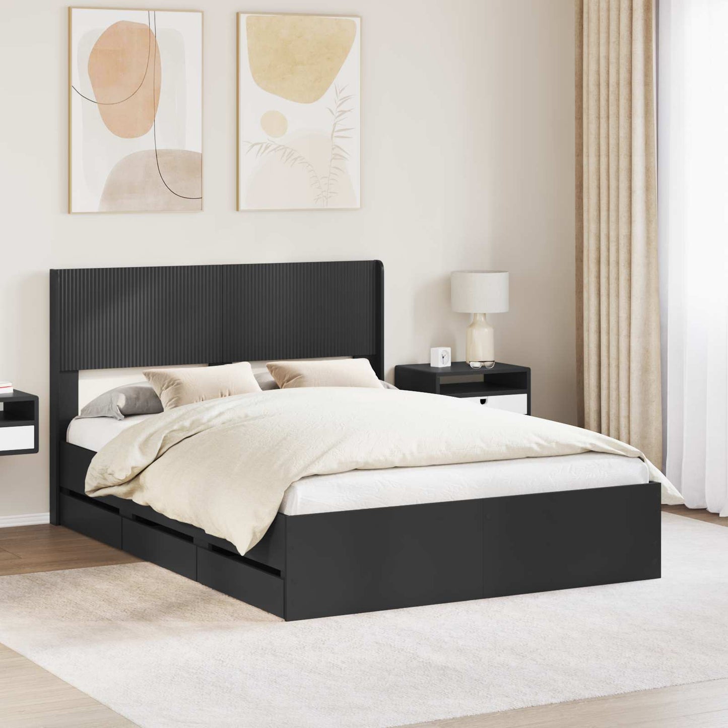 Bettgestell mit Stauraum und Kopfteil Schwarz 140 x 200 cm