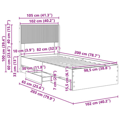 Bettgestell mit Stauraum und Kopfteil Schwarz 100 x 200 cm