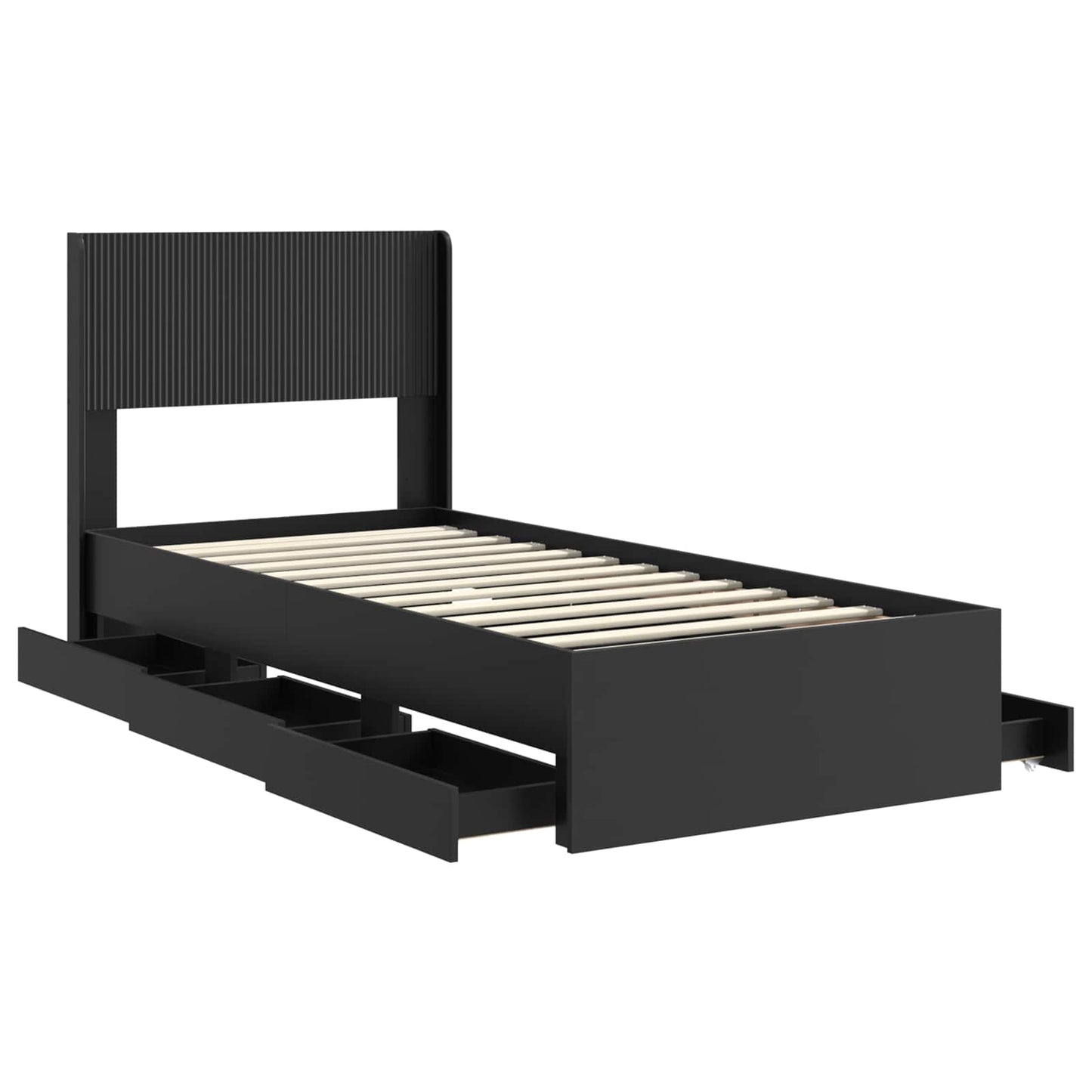 Bettgestell mit Stauraum und Kopfteil Schwarz 90 x 200 cm