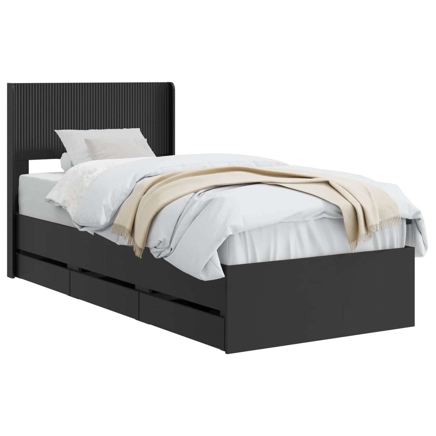 Bettgestell mit Stauraum und Kopfteil Schwarz 90 x 190 cm